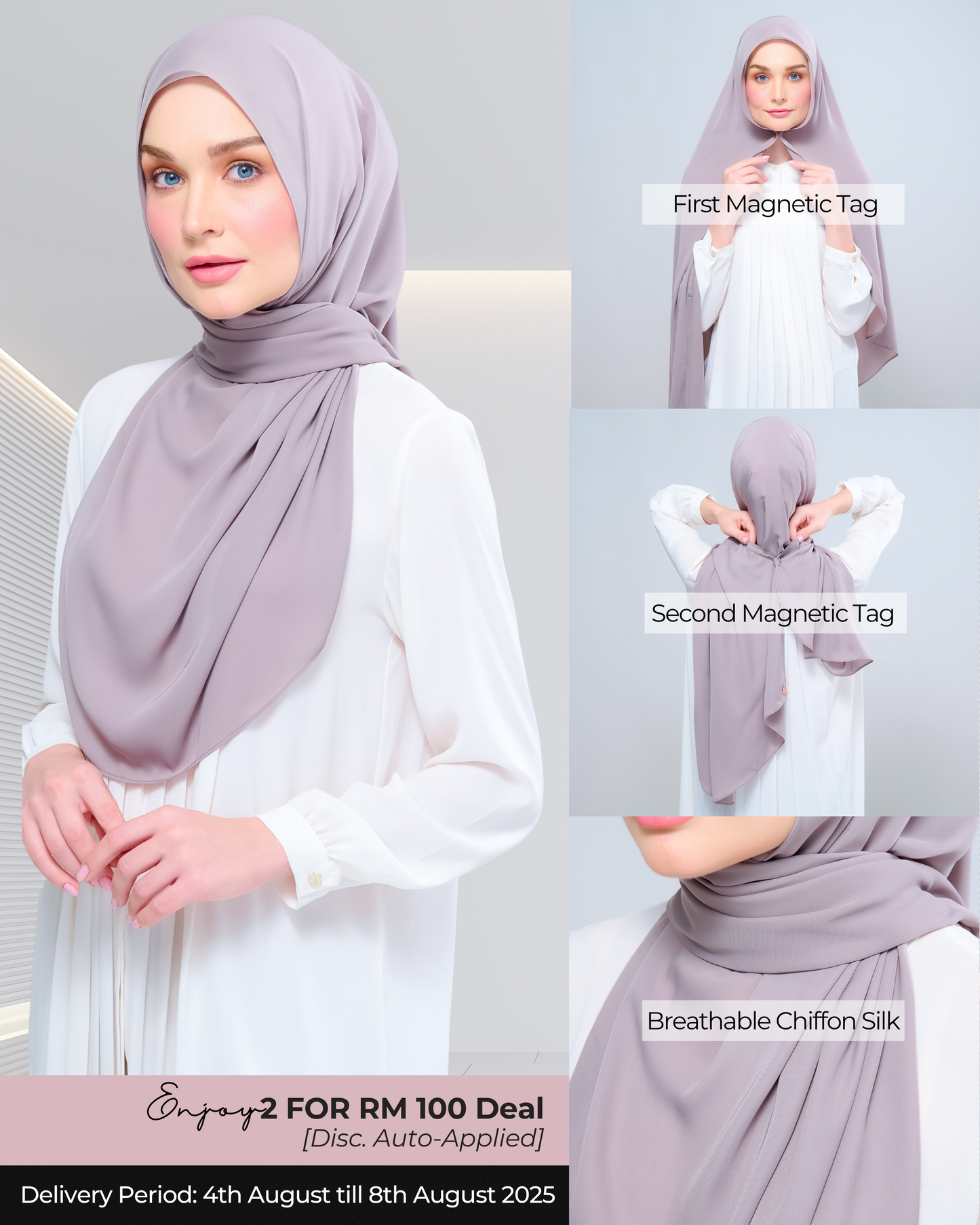 Instant Tag n' Go Shawl l Chiffon Silk 1.0 in Ash Taupe