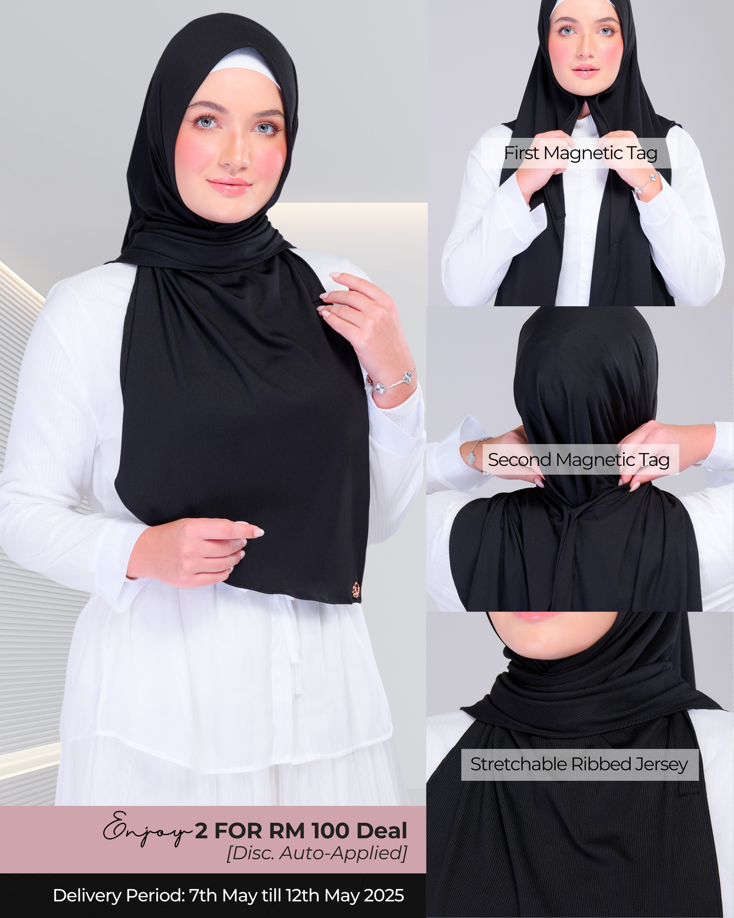 Instant Tag n' Go Shawl | Ribbed Jersey in Black