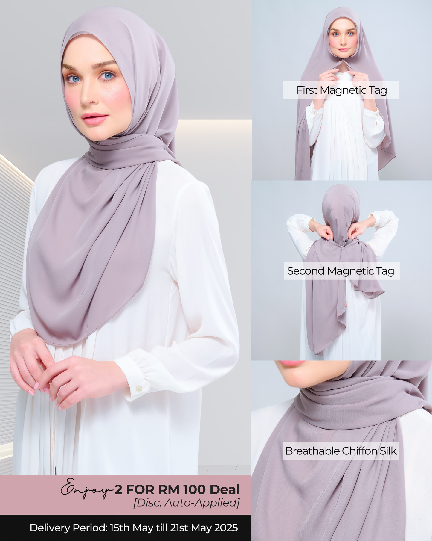 Instant Tag n' Go Shawl l Chiffon Silk 1.0 in Ash Taupe