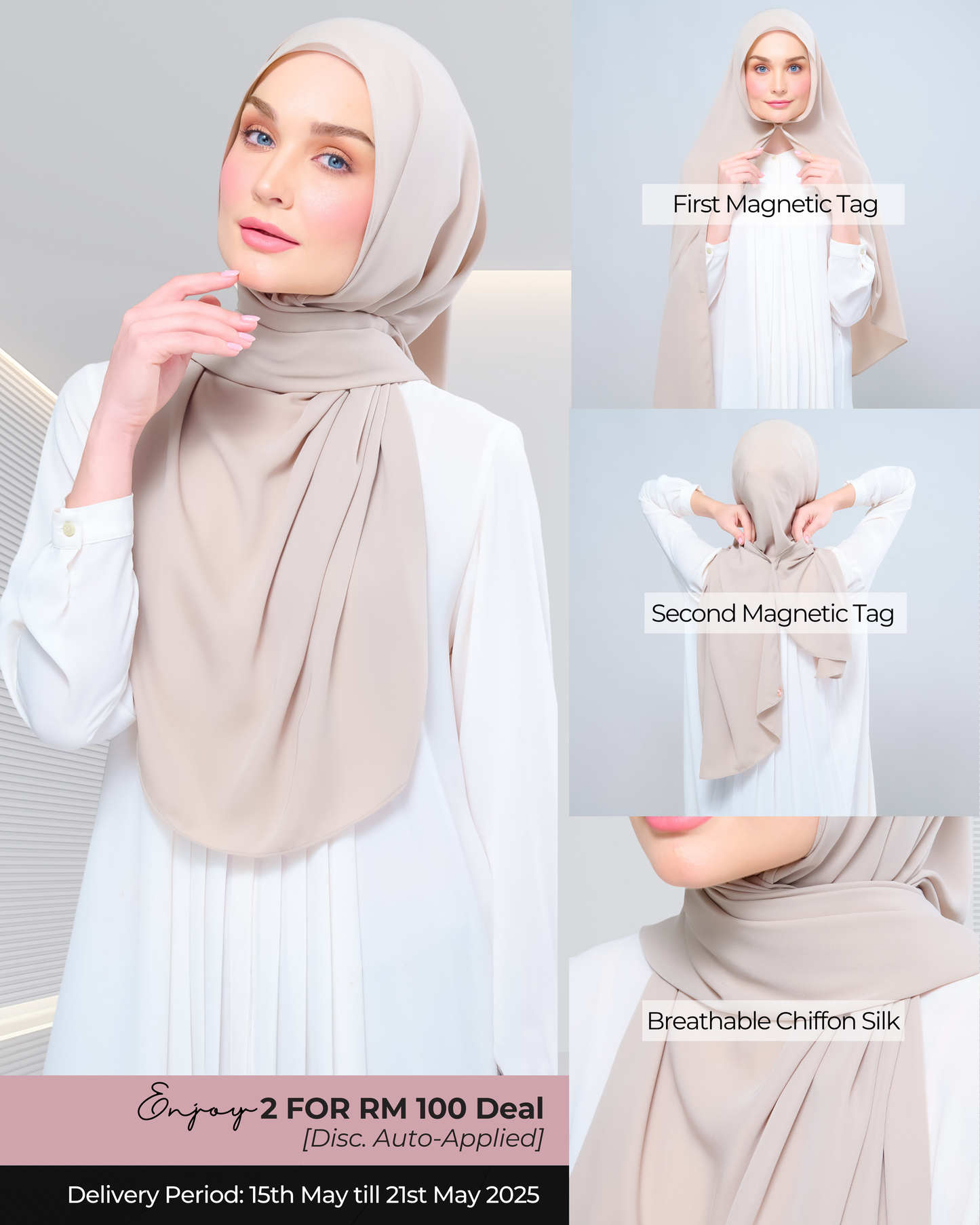 Instant Tag n' Go Shawl l Chiffon Silk 1.0 in Taupe