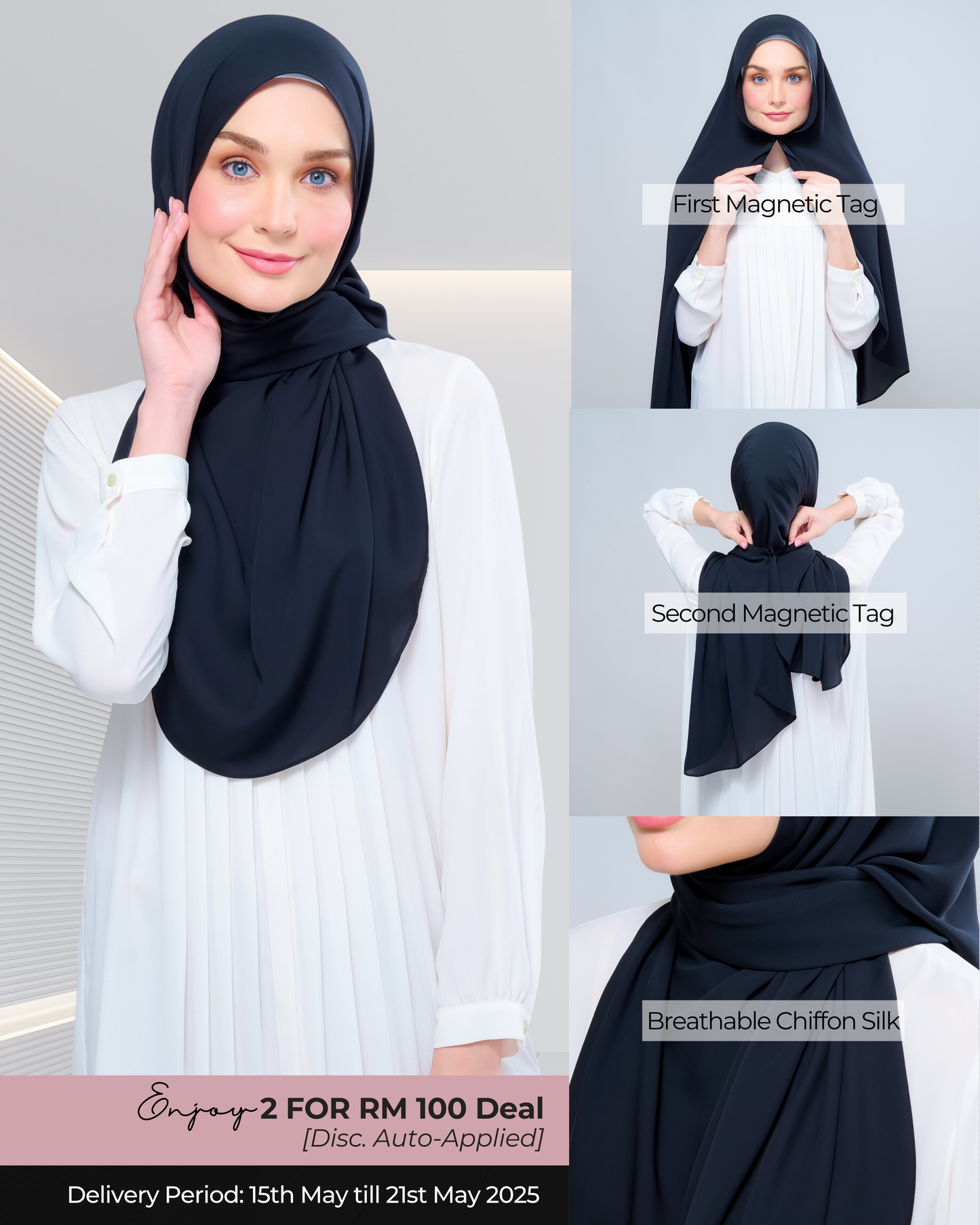 Instant Tag n' Go Shawl l Chiffon Silk 1.0 in Pitch Black