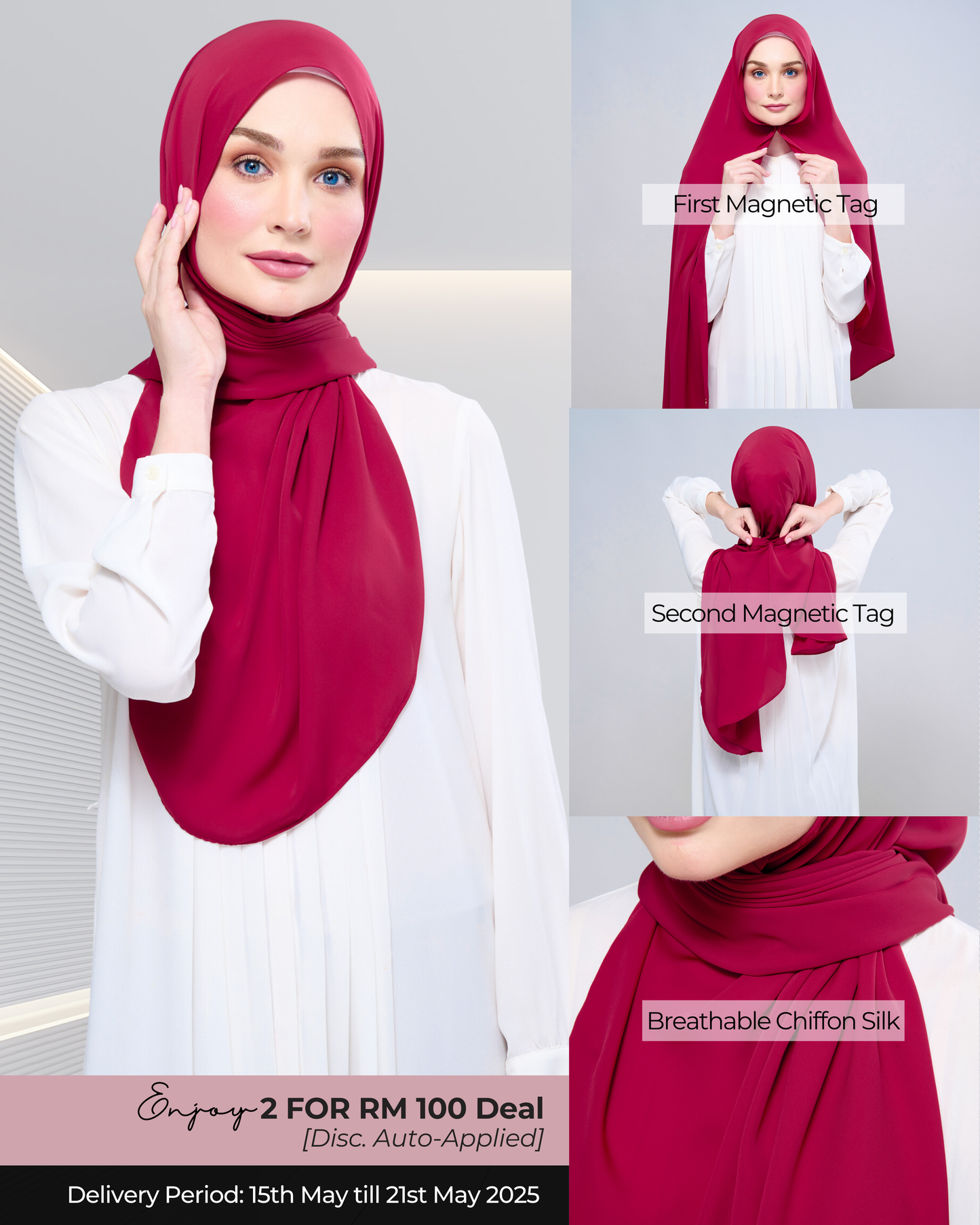 Instant Tag n' Go Shawl l Chiffon Silk 1.0 in Cherry