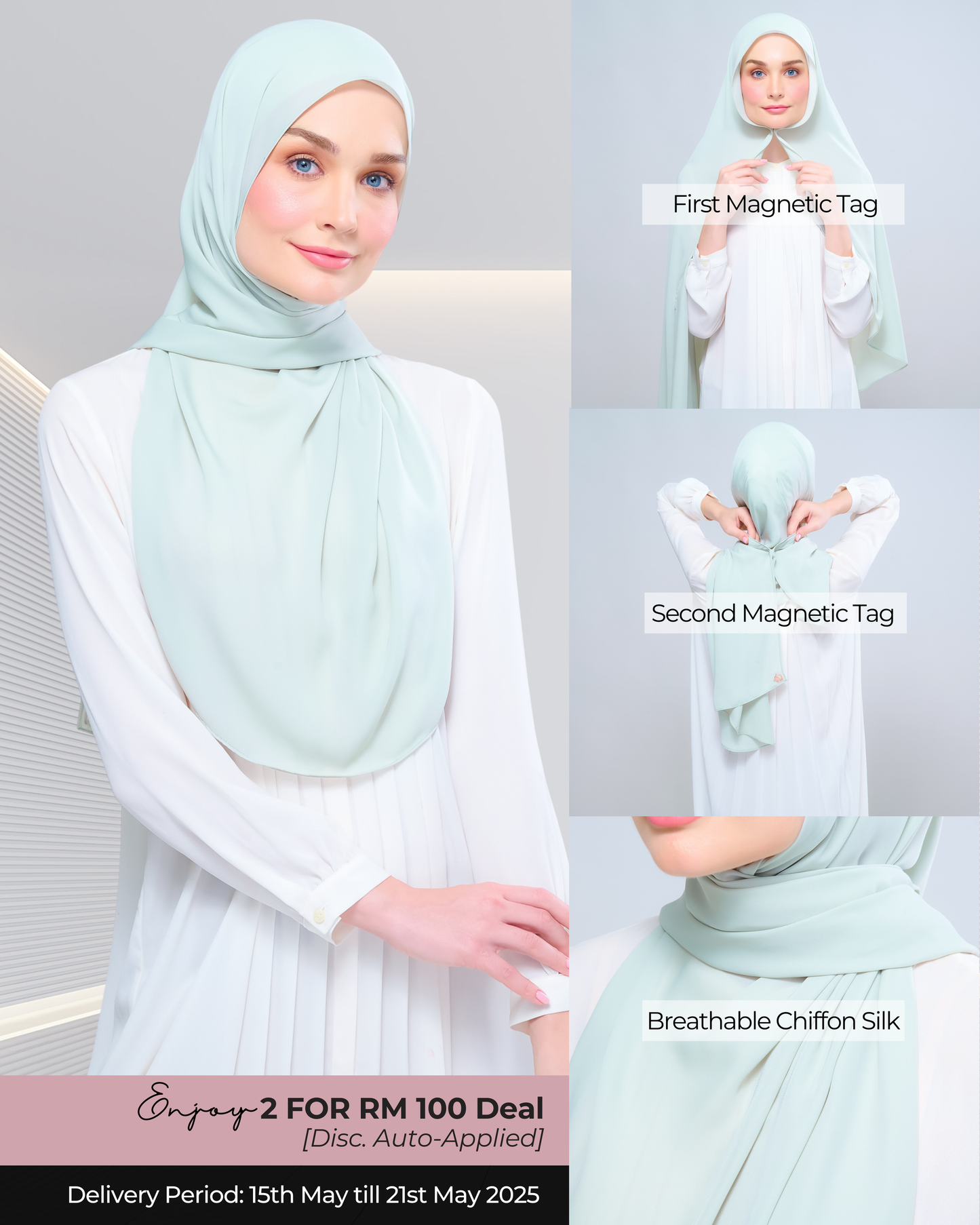 Instant Tag n' Go Shawl l Chiffon Silk 1.0 in Pistachio Green