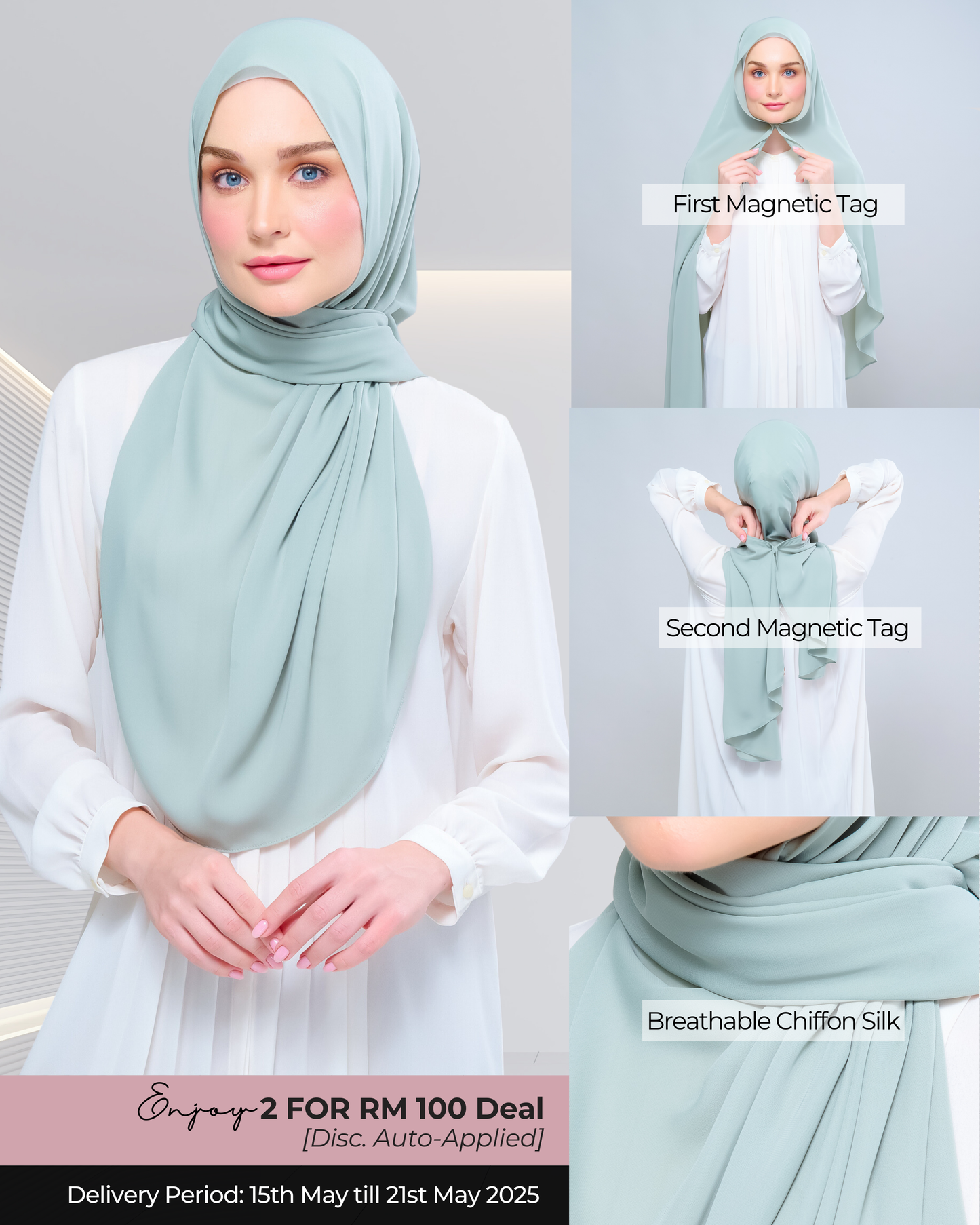 Instant Tag n' Go Shawl l Chiffon Silk 1.0 in Dusty Green