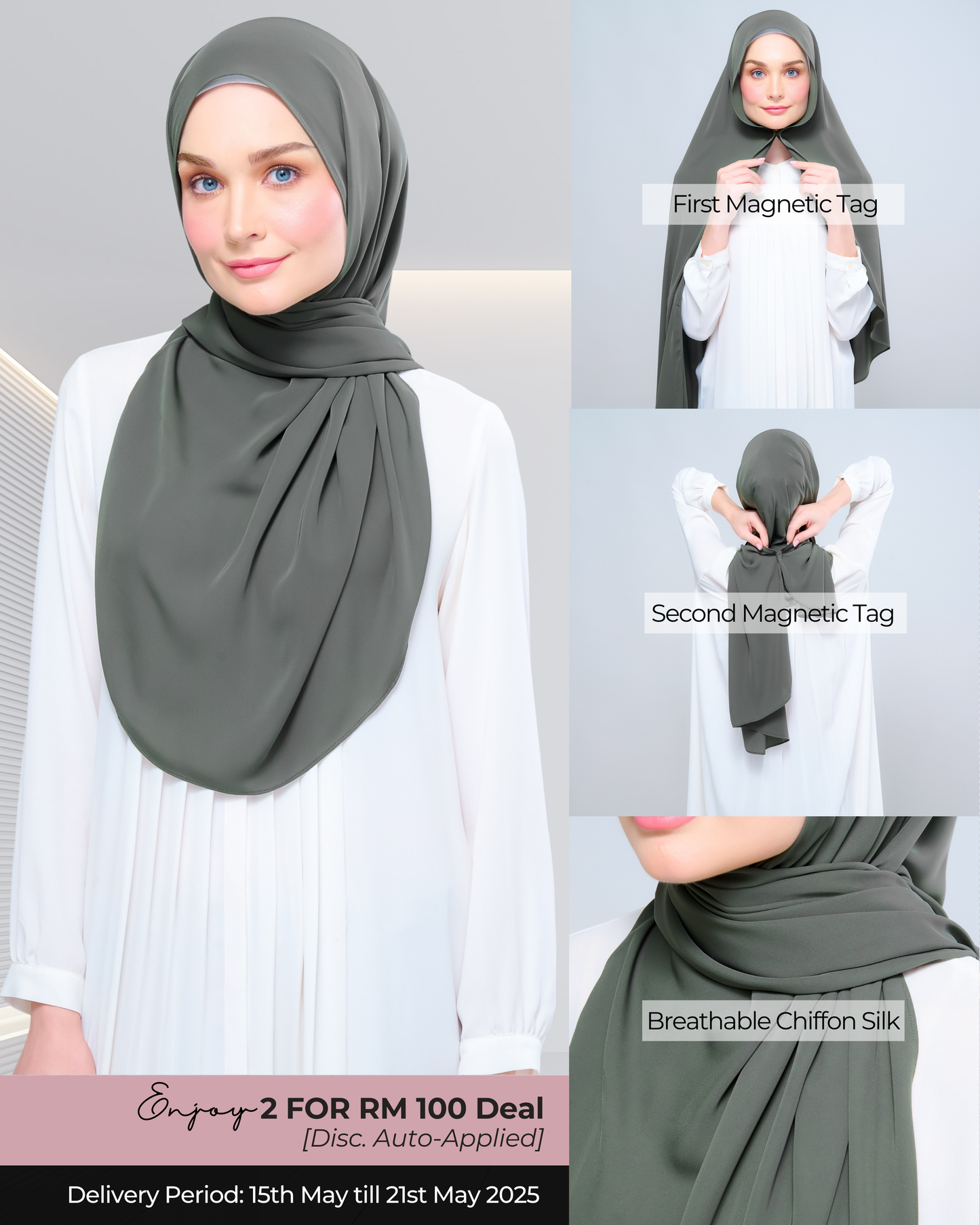 Instant Tag n' Go Shawl l Chiffon Silk 1.0 in Deep Pine