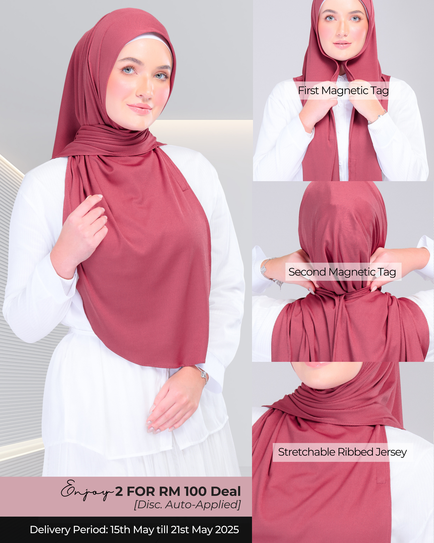 Instant Tag n' Go Shawl | Ribbed Jersey in Deep Raspberry