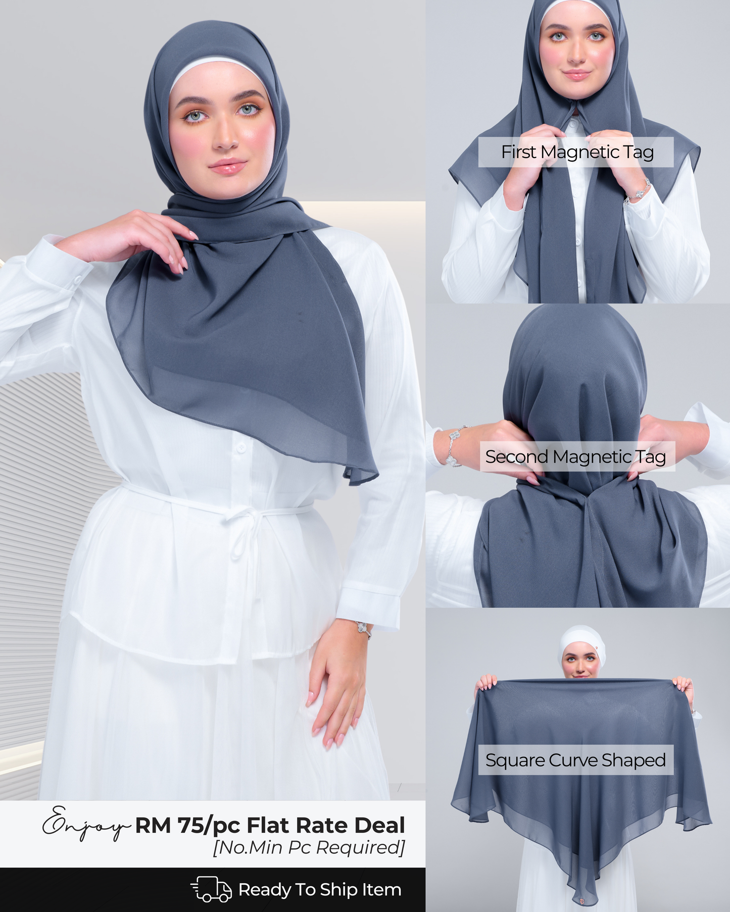 Instant Square Tag & Go l Cotton Voile in Denim Blue