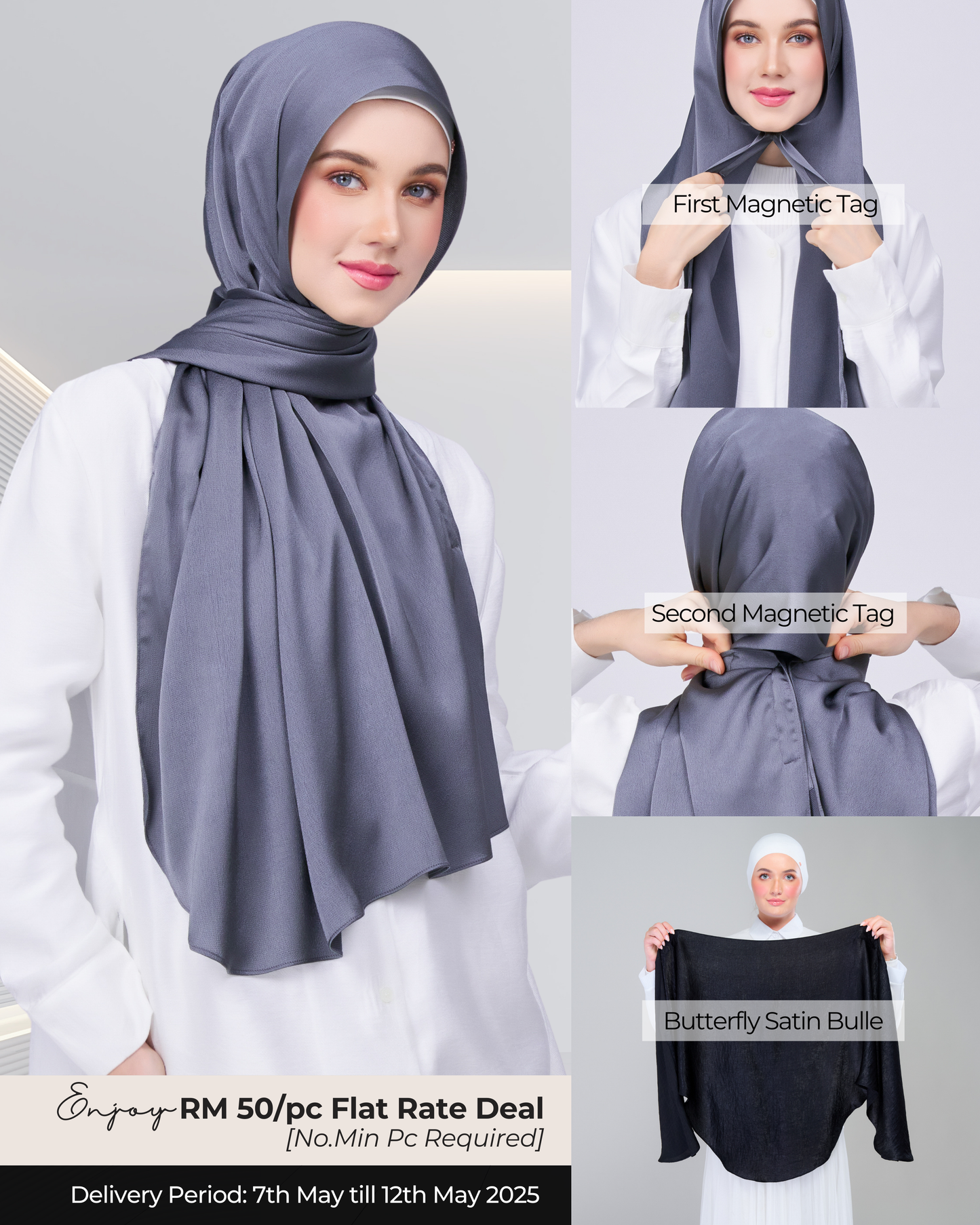 Instant Tag n' Go Butterfly | Satin Bulle in Ebony Grey