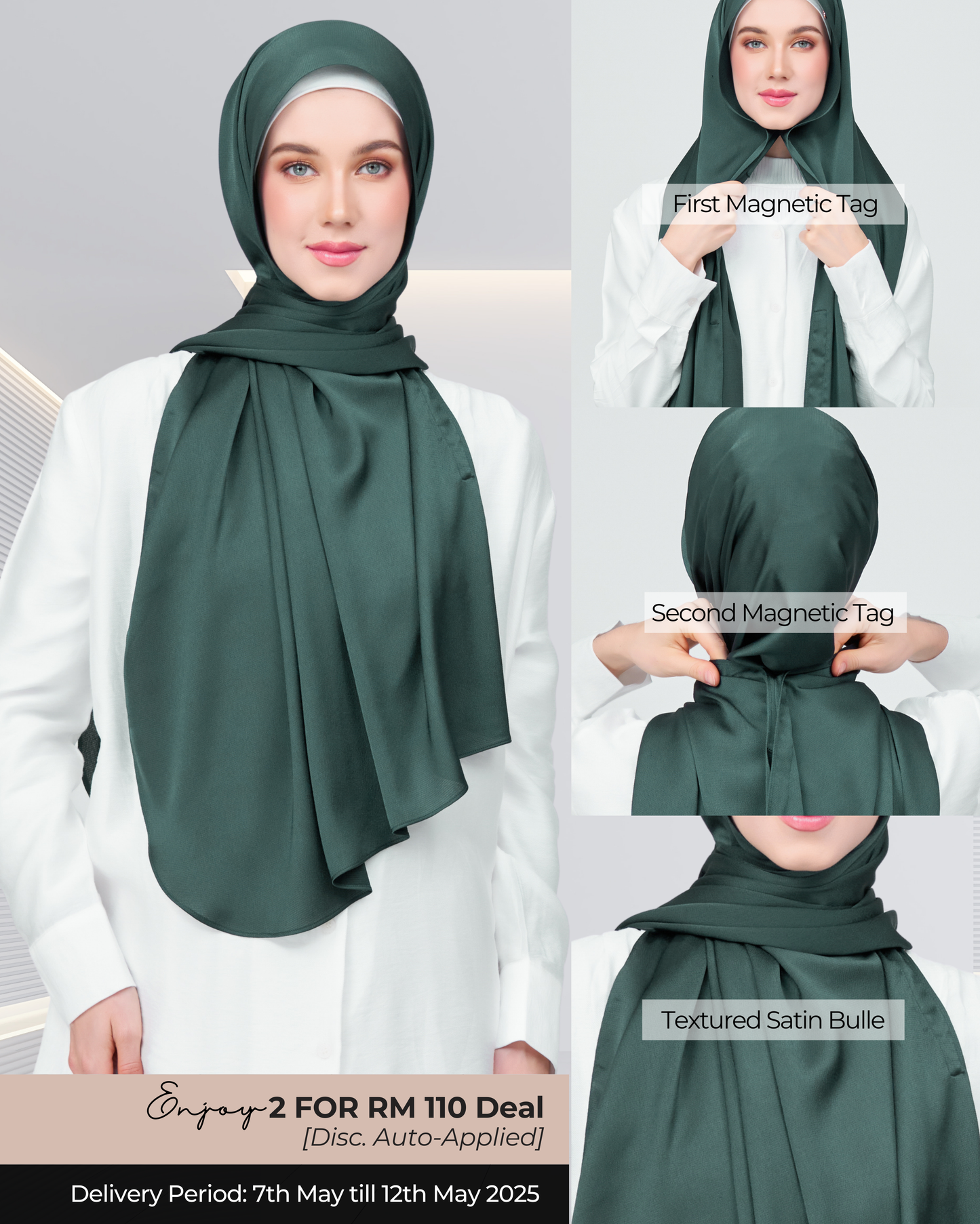 Instant Tag n' Go Shawl | Satin Bulle in Emerald Green