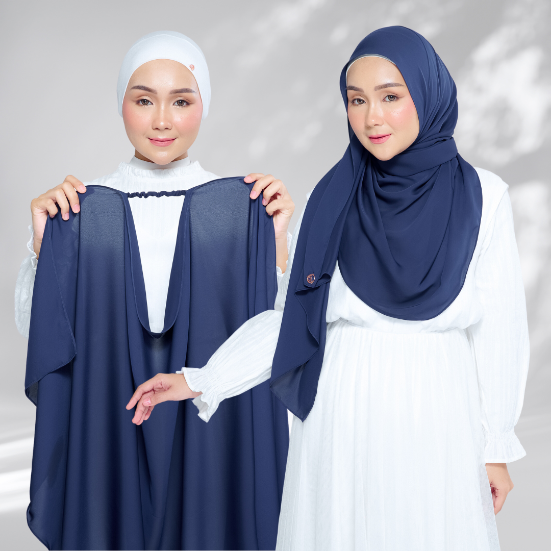 Semi-Instant Sarongje | Chiffon Silk in Navy Blue
