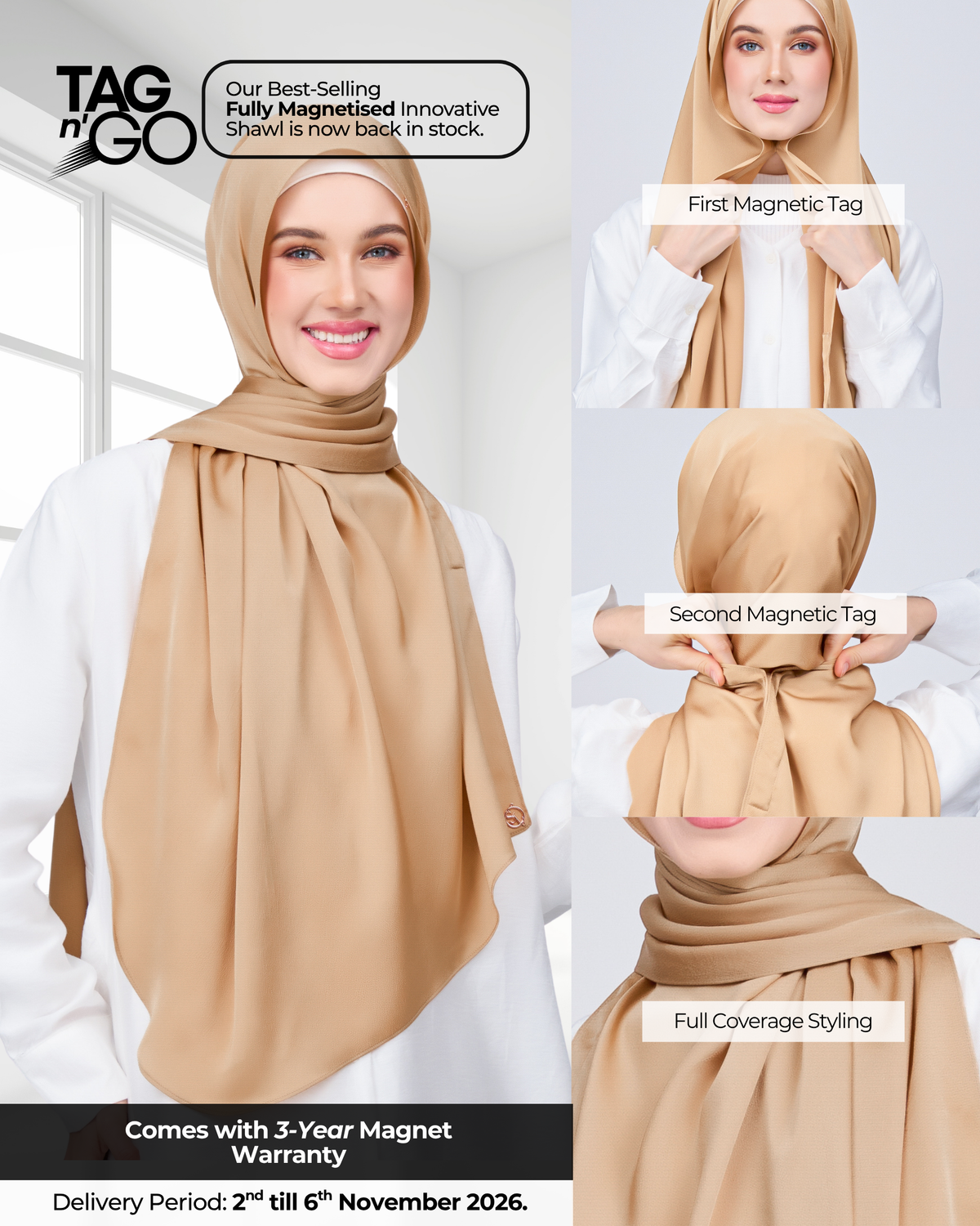 Instant Tag n' Go Shawl | Satin Bulle in Gold