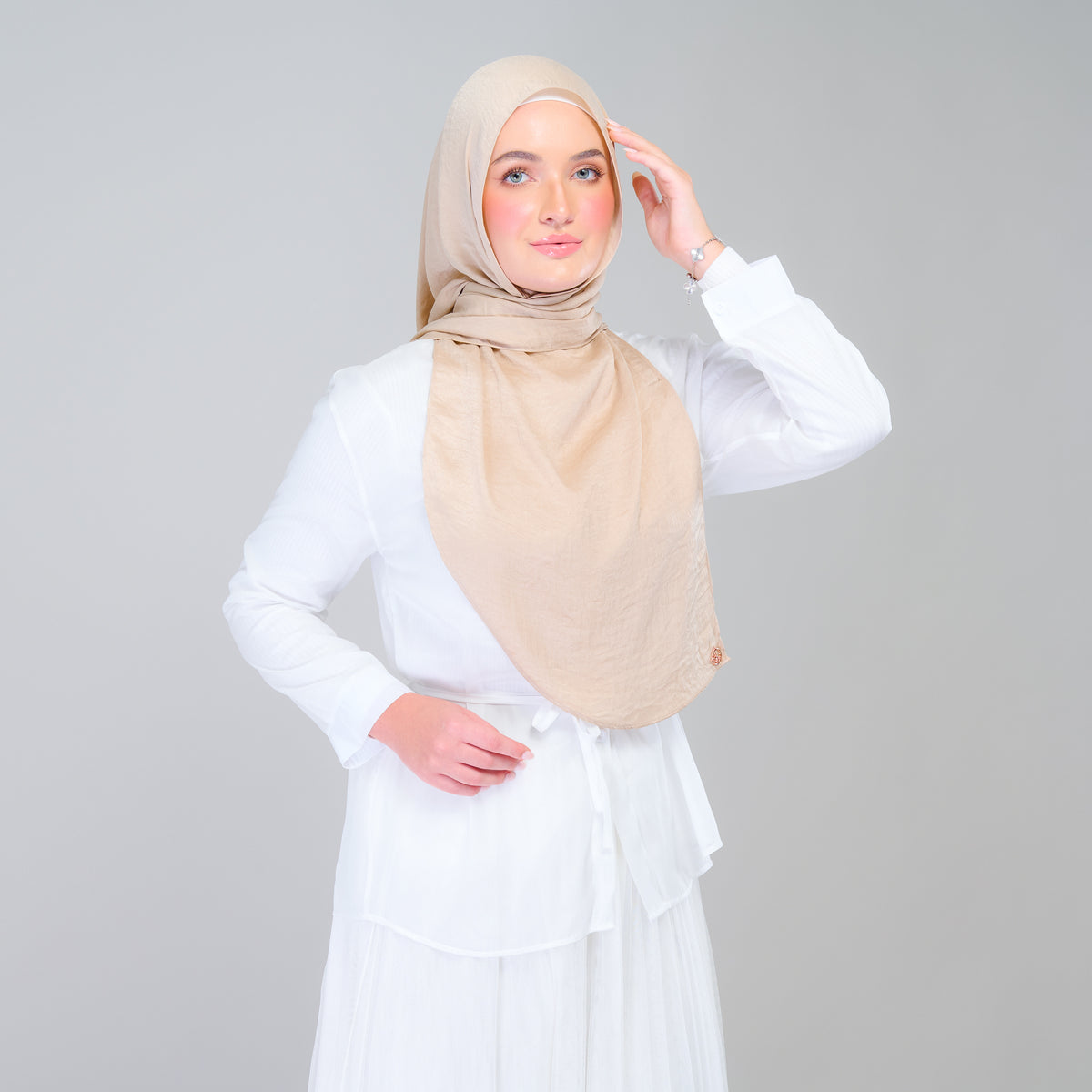 Instant Tag n' Go Shawl | Textured Silk in Nude Sand