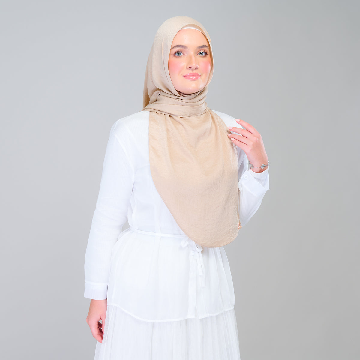 Instant Tag n' Go Shawl | Textured Silk in Nude Sand