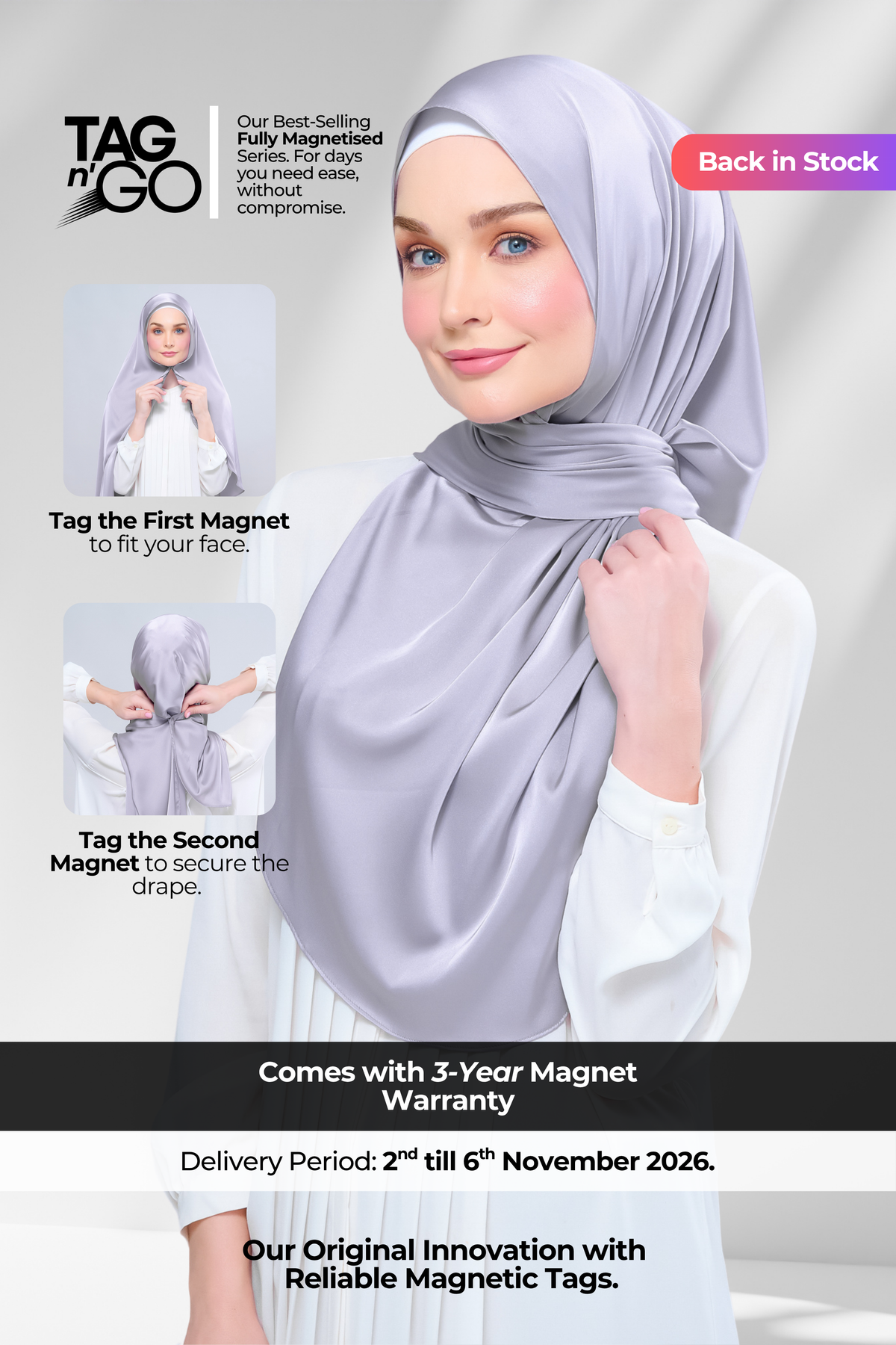 Instant Tag n' Go Shawl | Satin Silk in Metal Grey