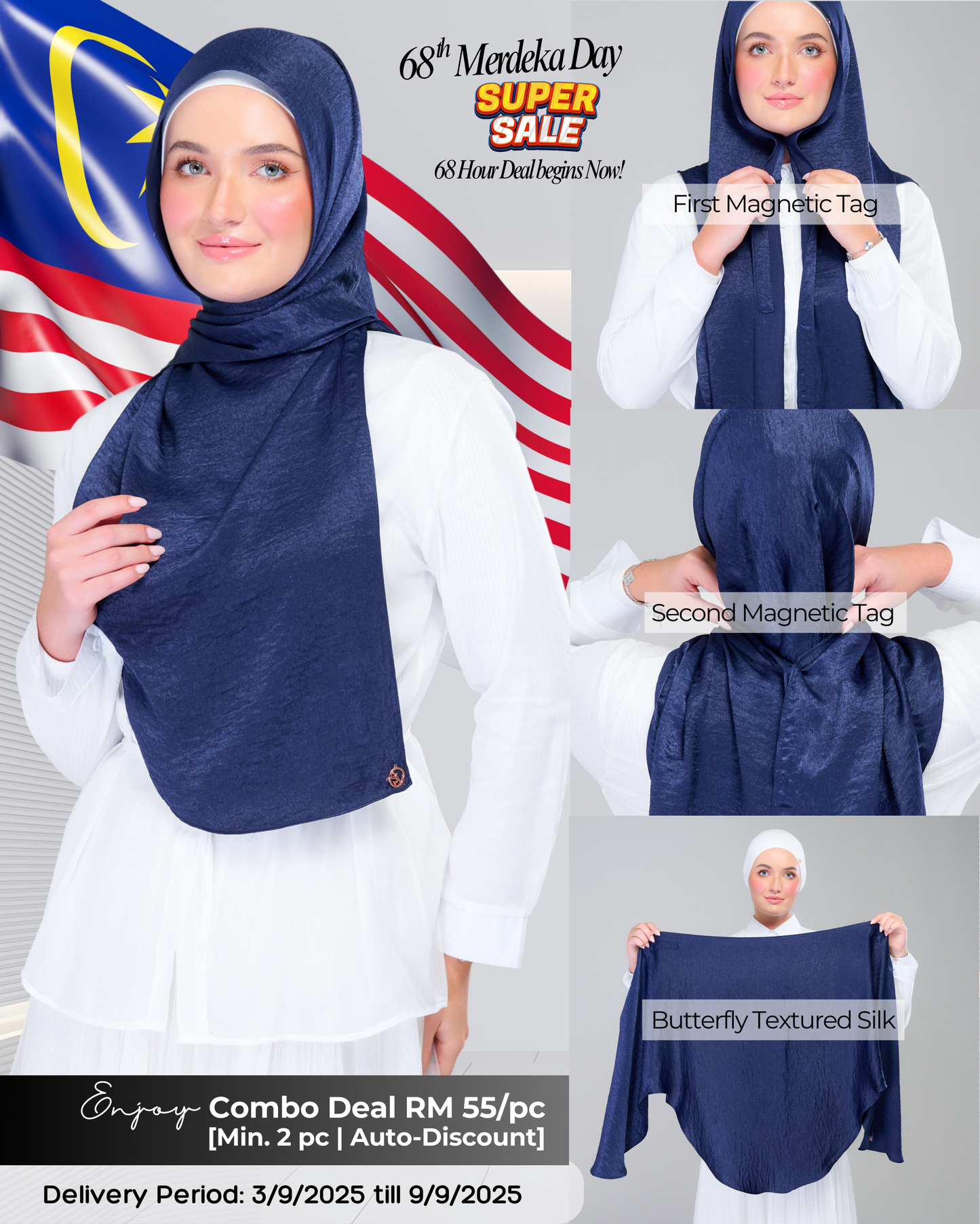 Instant Tag n' Go Butterfly | Textured Silk in Navy Blue