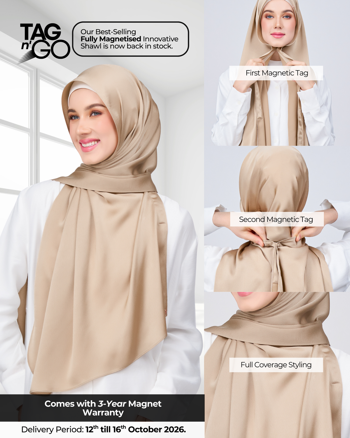 Instant Tag n' Go Shawl | Satin Bulle in Nude Chai