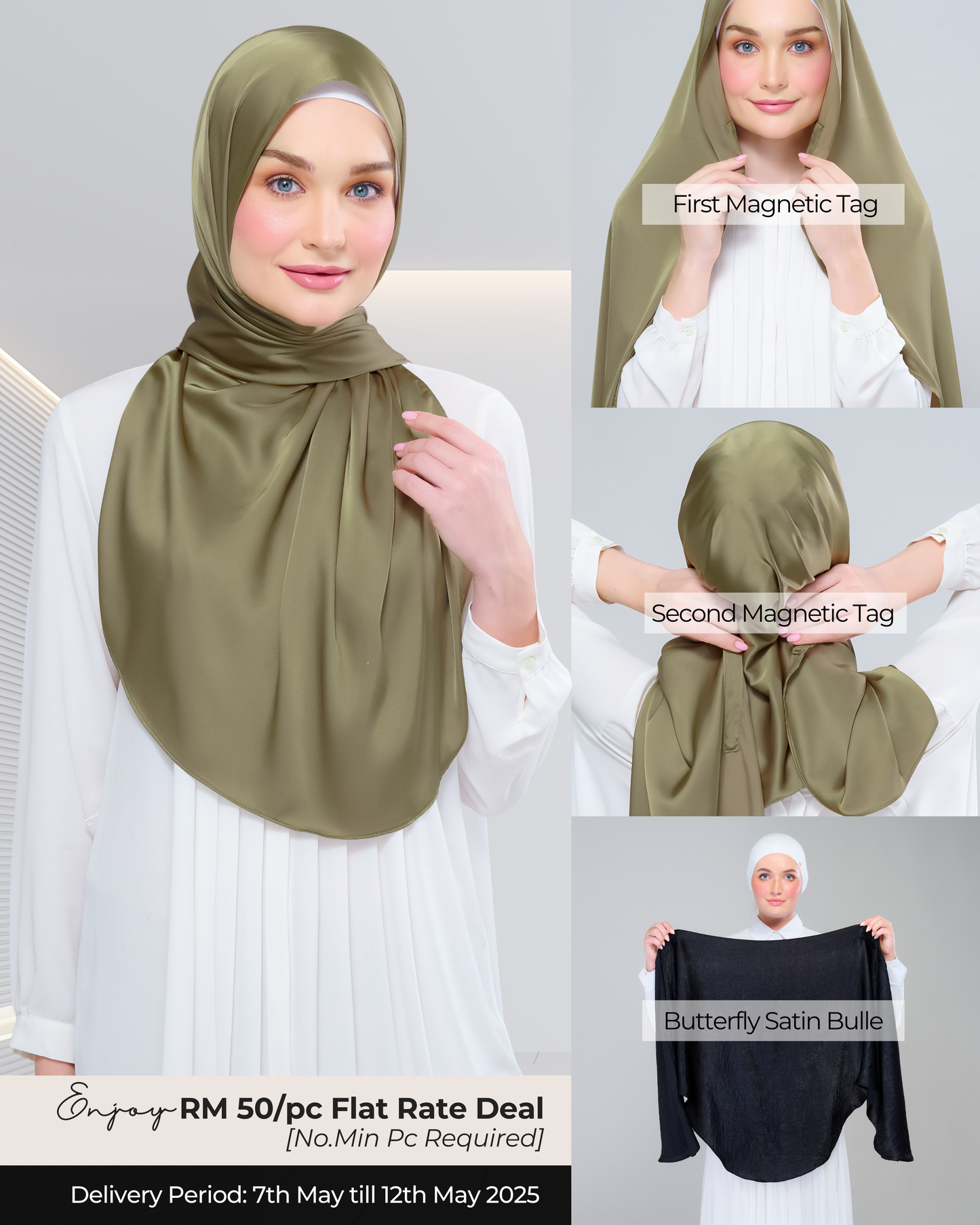 Instant Tag n' Go Butterfly | Satin Bulle in Olive Green