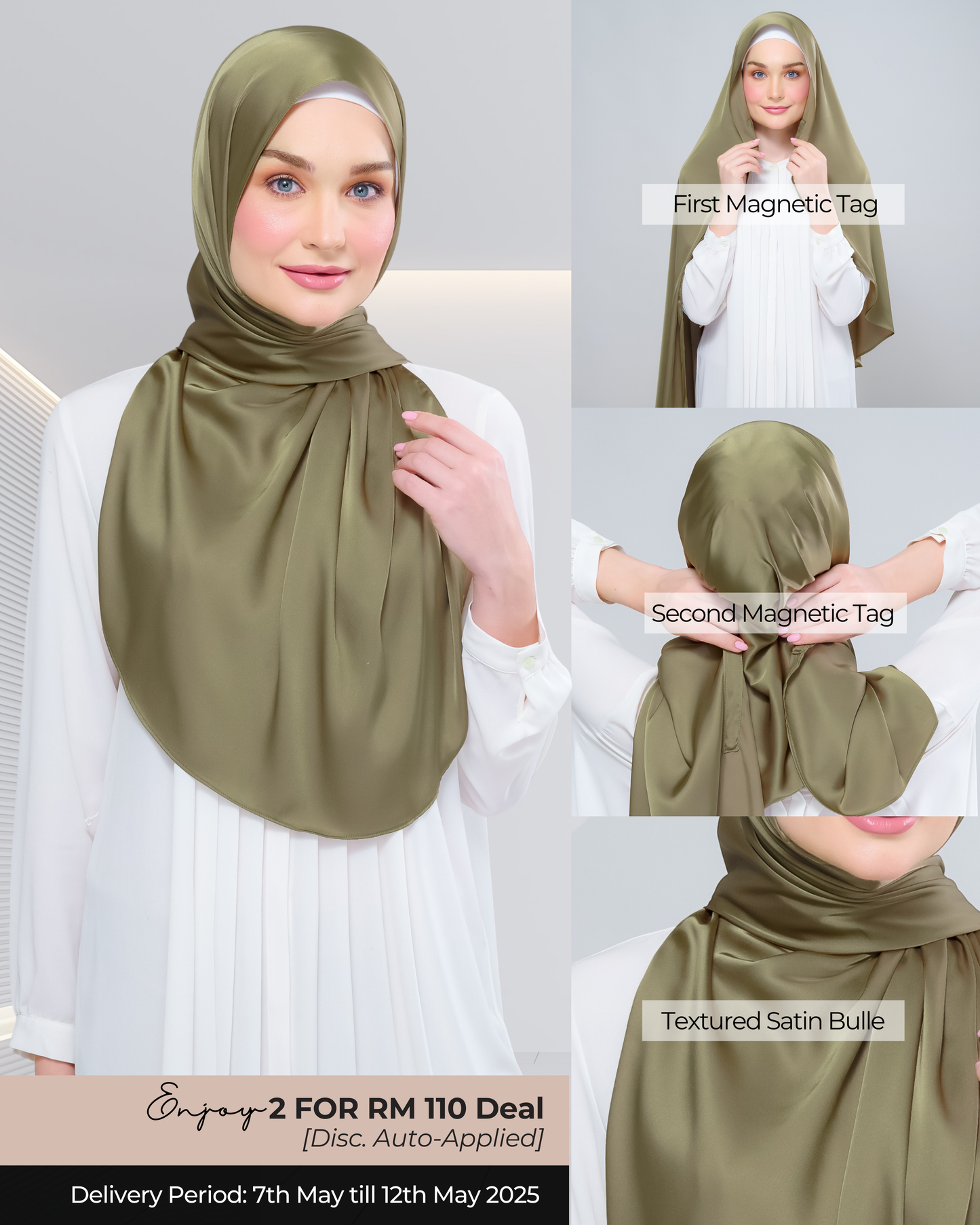 Instant Tag n' Go Shawl | Satin Bulle in Olive Green