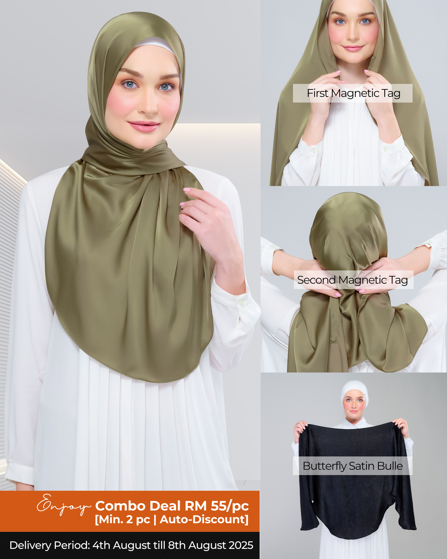 Instant Tag n' Go Butterfly | Satin Bulle in Olive Green