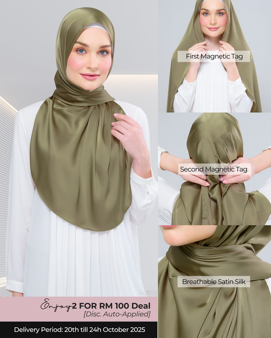 Instant Tag n' Go Shawl | Satin Silk in Olive