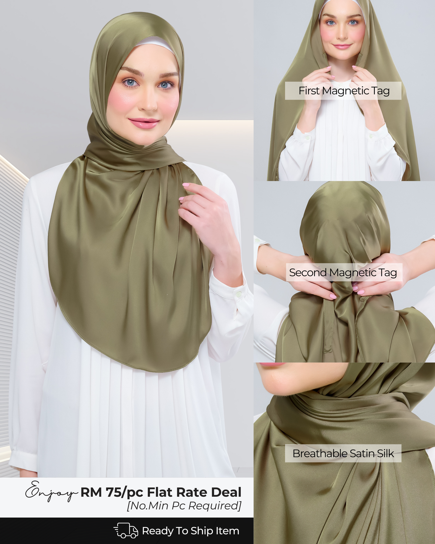 Instant Tag n' Go Shawl | Satin Silk in Olive