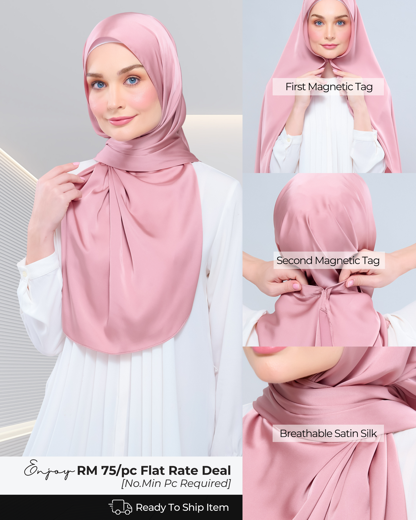 Instant Tag n' Go Shawl | Satin Silk in Dusty Pink