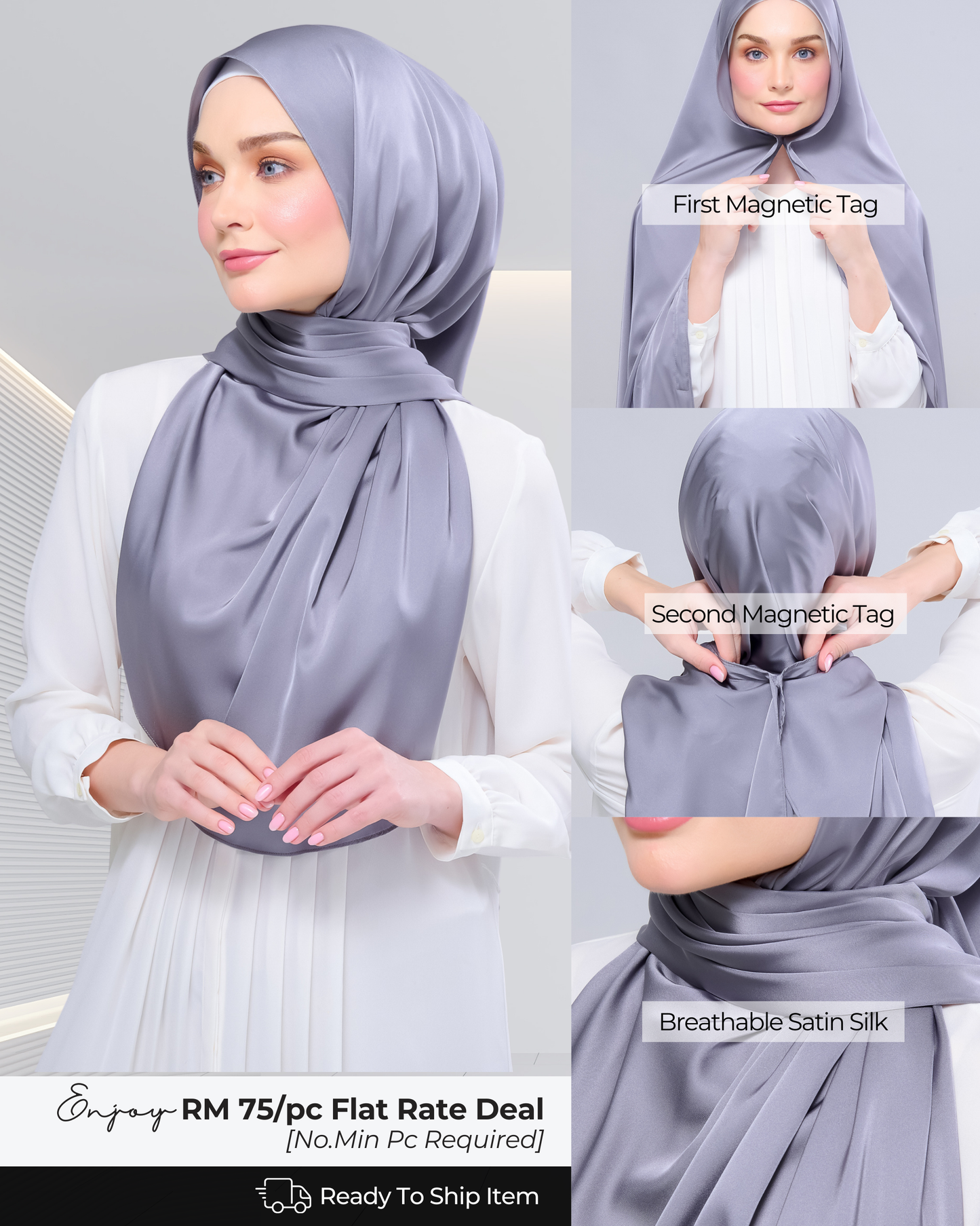 Instant Tag n' Go Shawl | Satin Silk in Titanium Grey