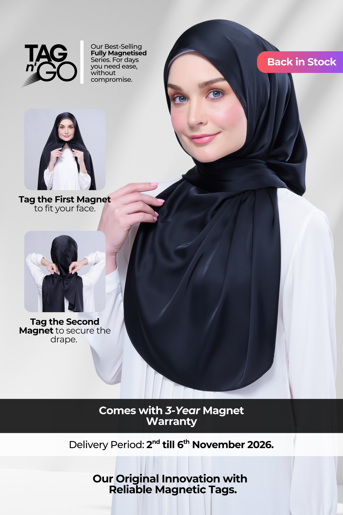 Instant Tag n' Go Shawl | Satin Silk in Pitch Black