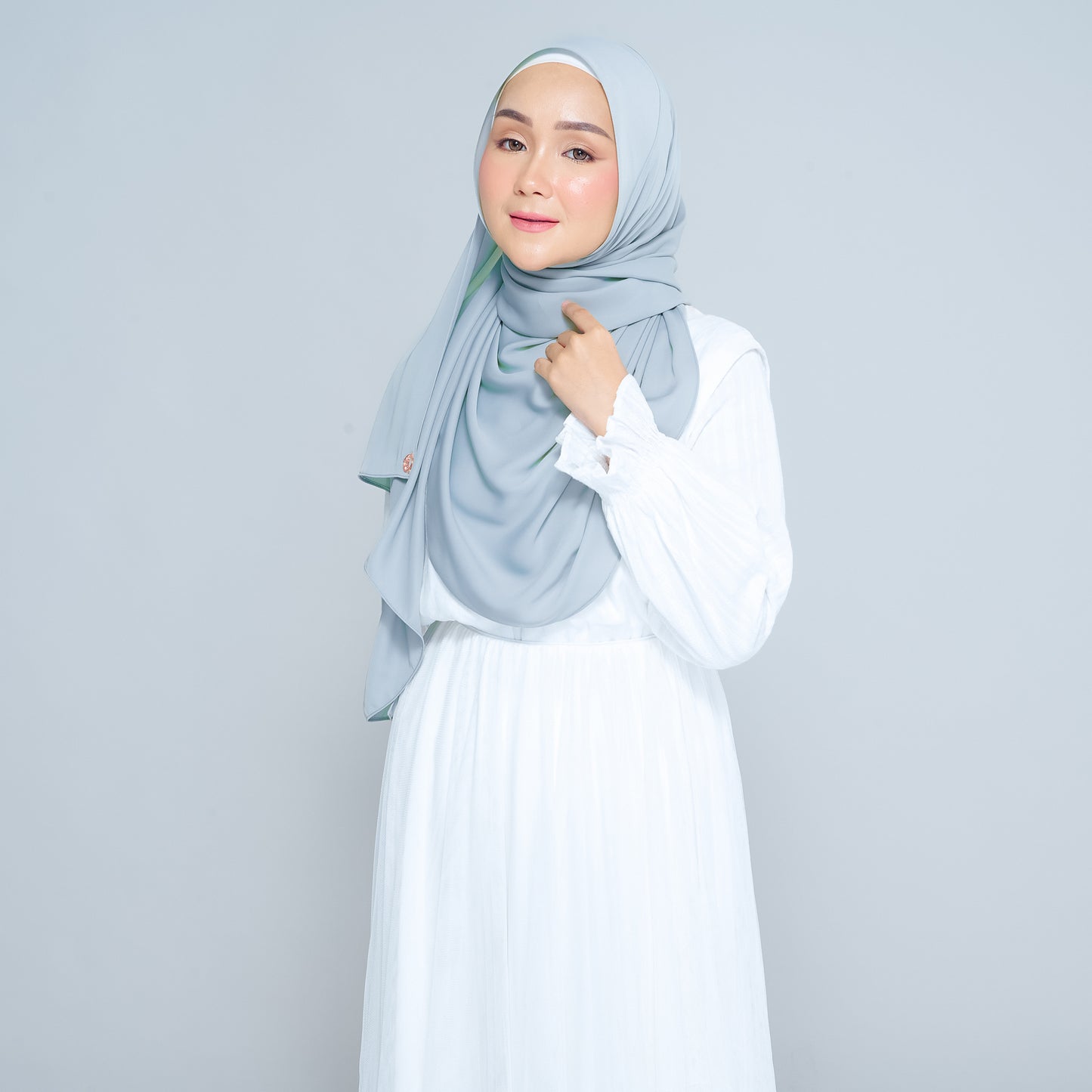 Semi-Instant Sarongje | Chiffon Silk in Dusty Blue
