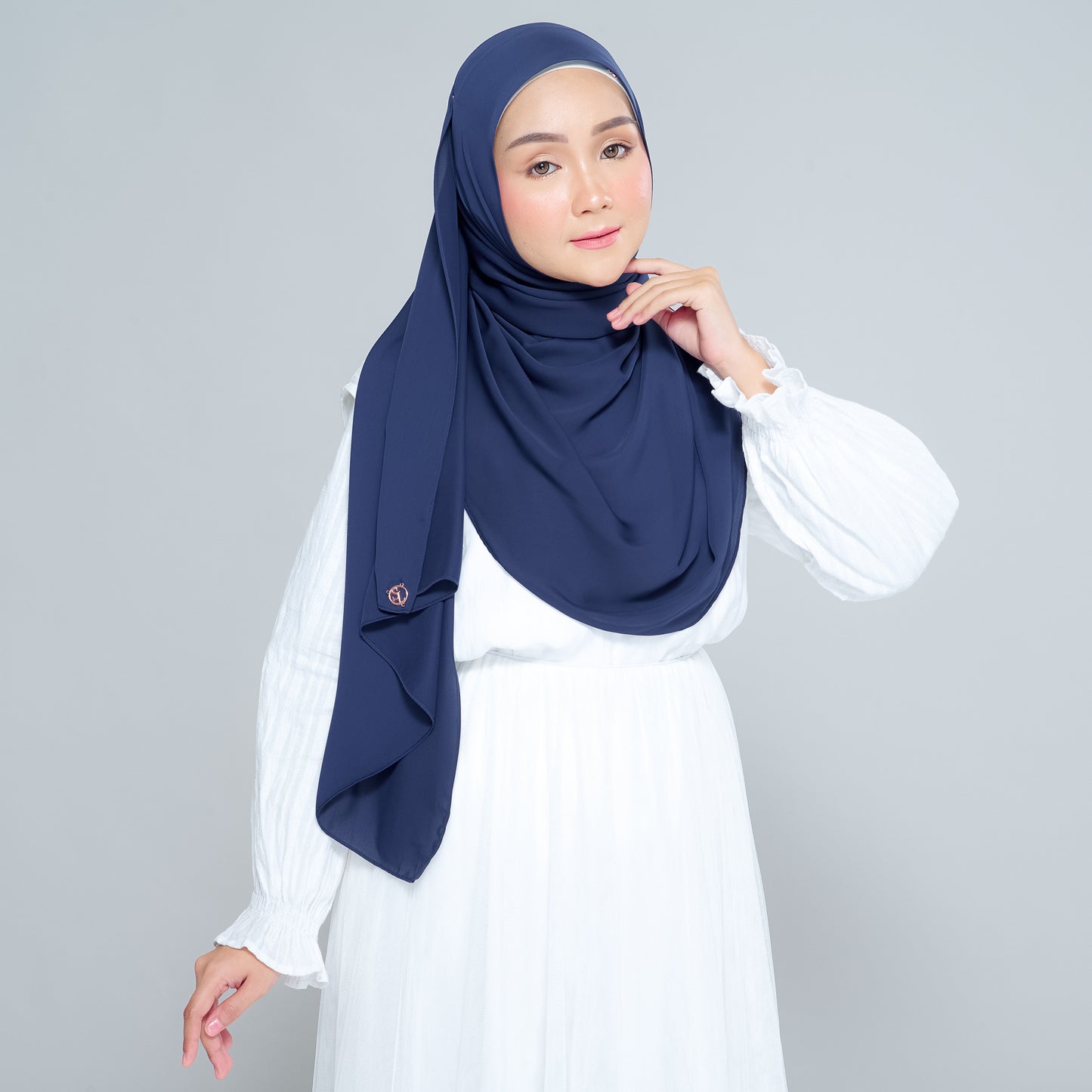 Semi-Instant Sarongje | Chiffon Silk in Navy Blue