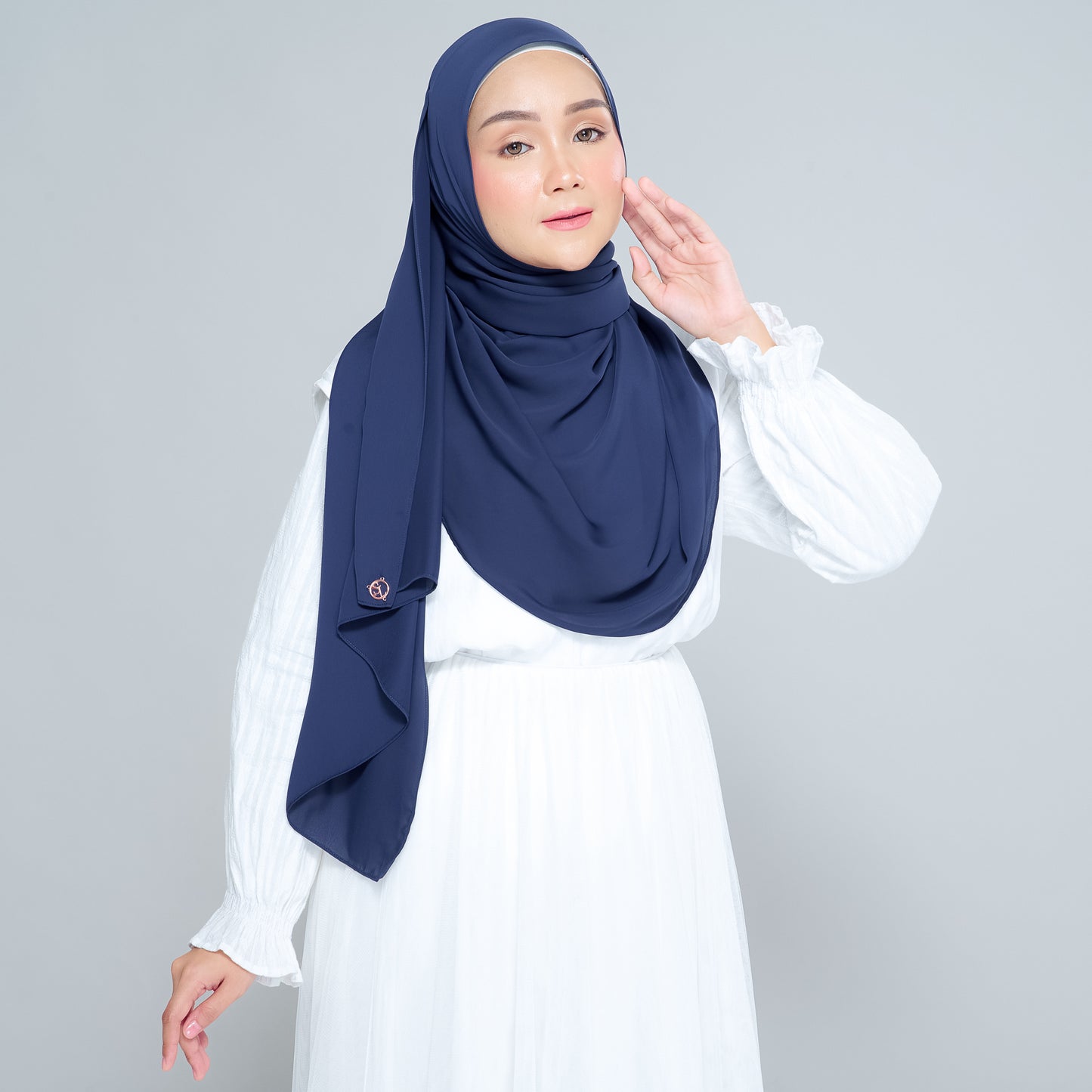 Semi-Instant Sarongje | Chiffon Silk in Navy Blue