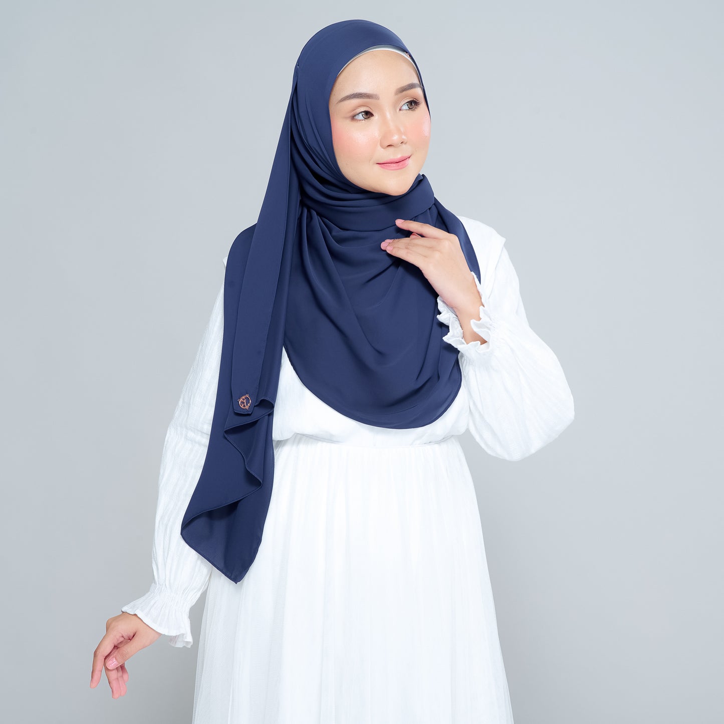 Semi-Instant Sarongje | Chiffon Silk in Navy Blue