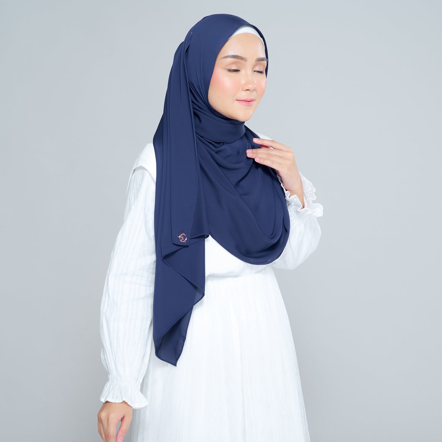 Semi-Instant Sarongje | Chiffon Silk in Navy Blue