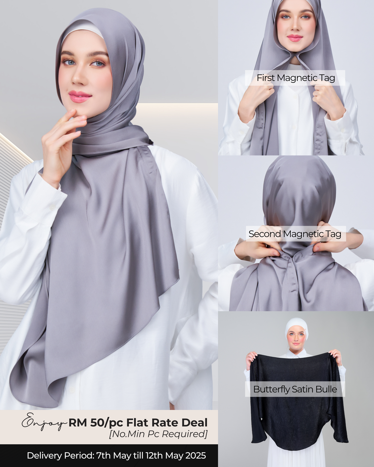 Instant Tag n' Go Butterfly | Satin Bulle in Stone Grey
