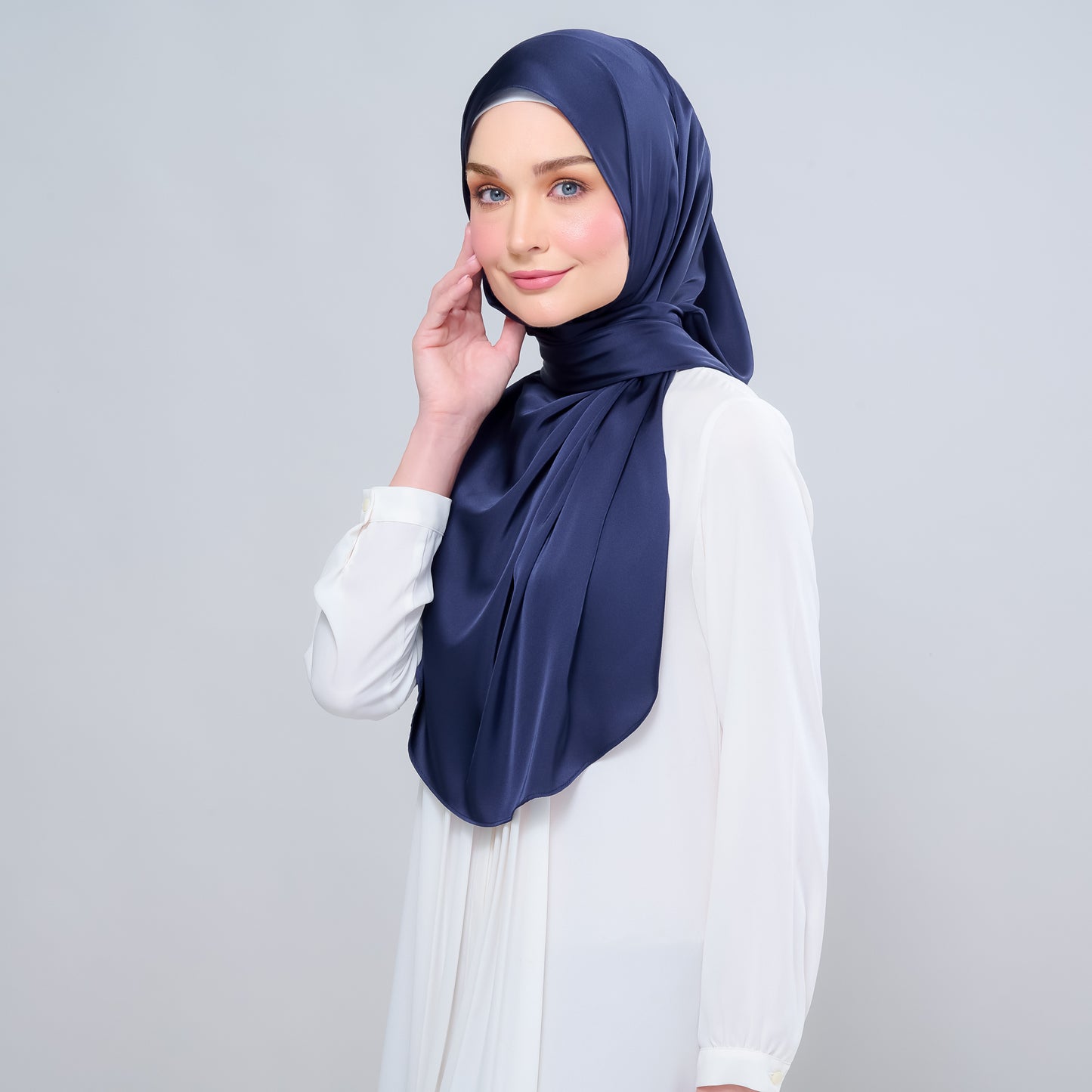 Instant Tag n' Go Shawl | Satin Silk in Deep Blue