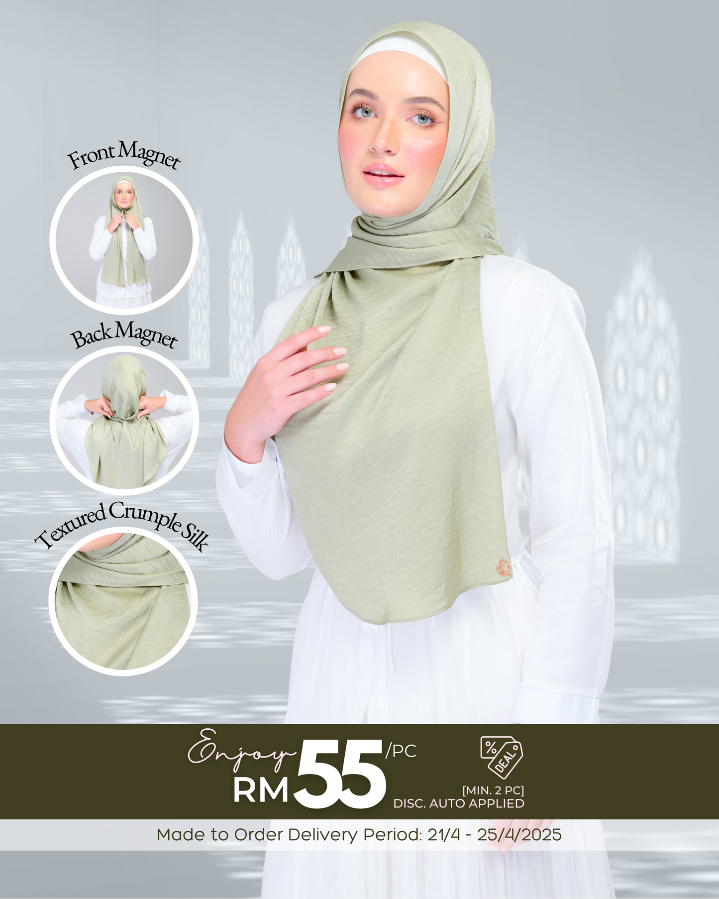 Instant Tag n' Go Shawl | Textured Silk in Matcha Green