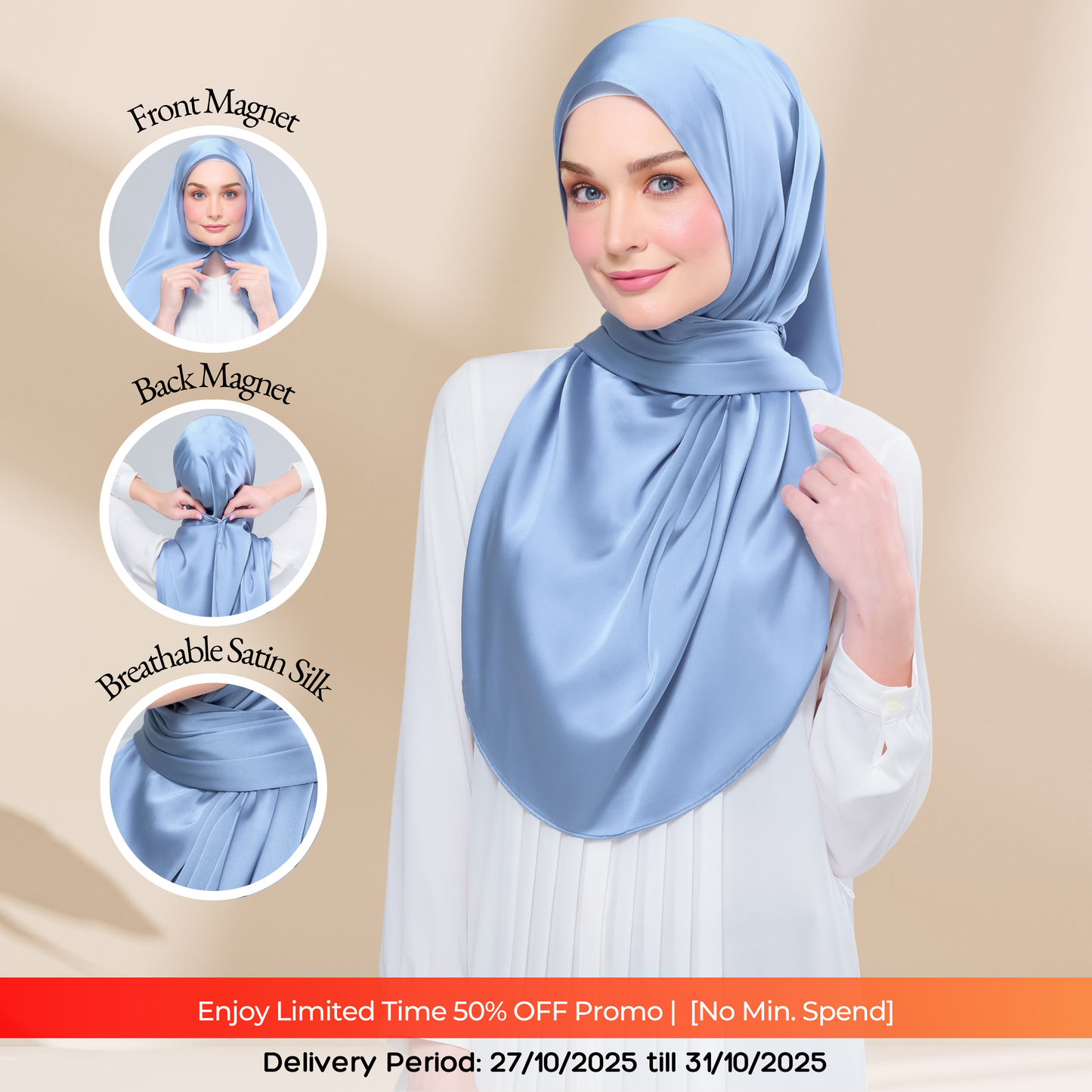 Instant Tag n' Go Shawl | Satin Silk in Dusty Blue 2.0