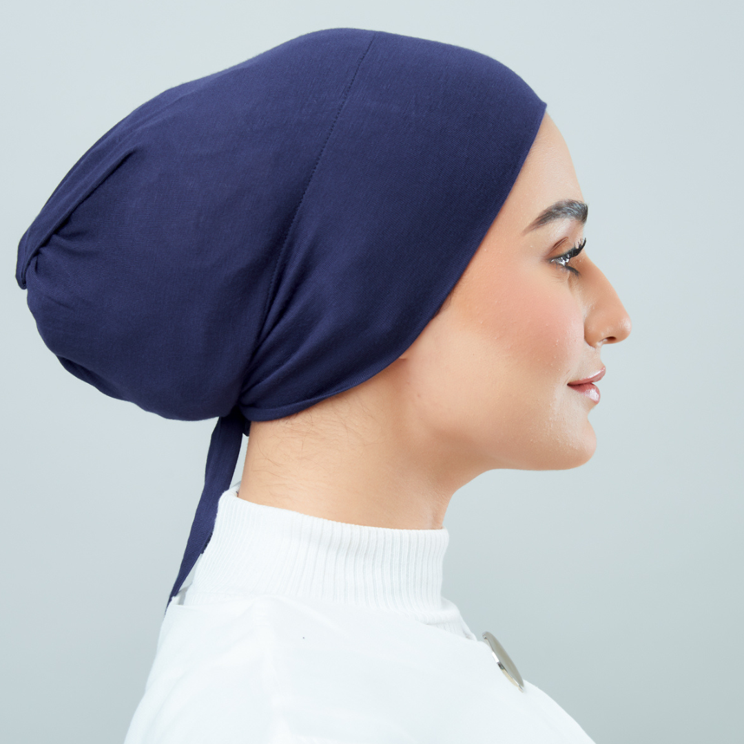 Tie-Back Viscose Snowcap in Navy Blue