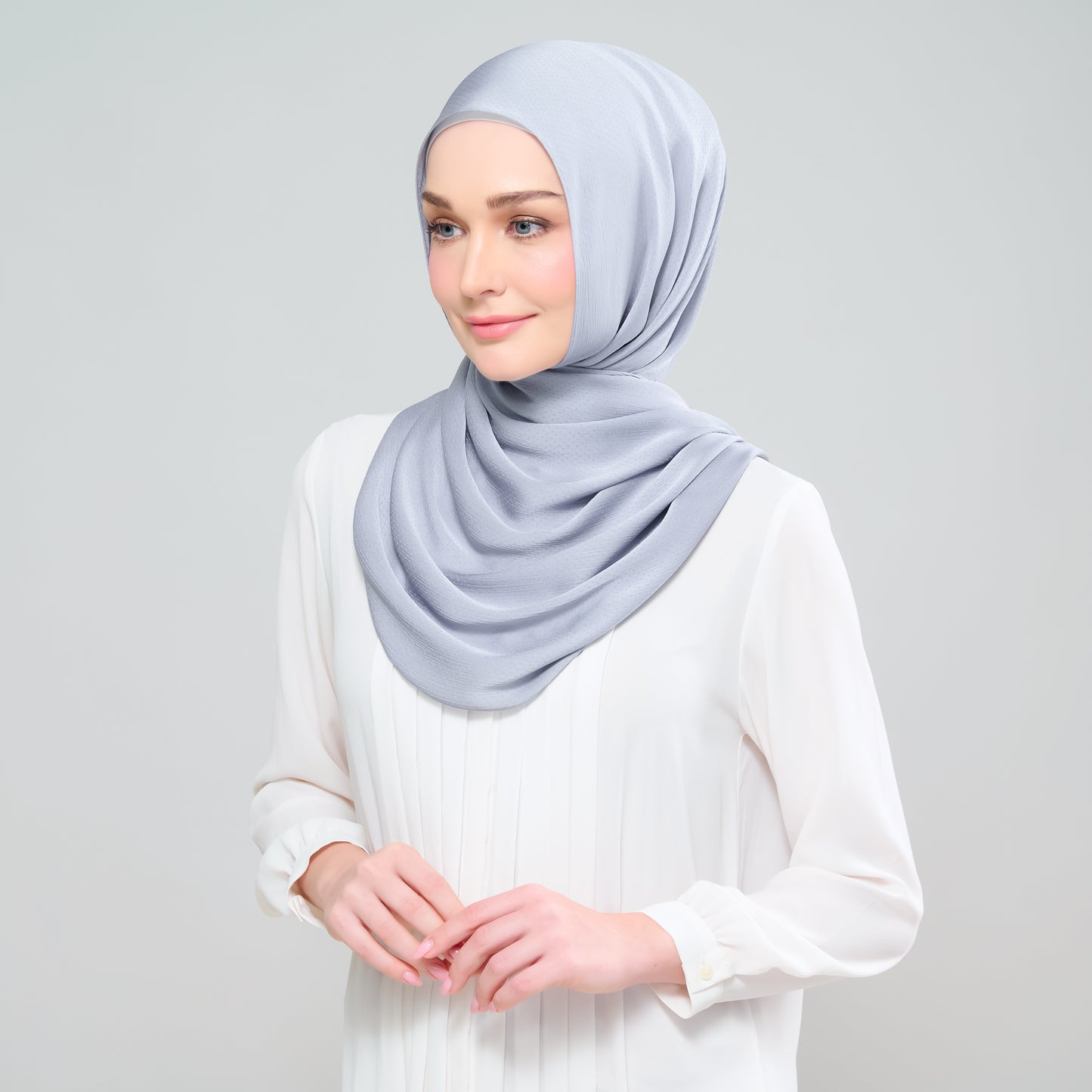 Scarlet Silk Shawl in Metal Blue