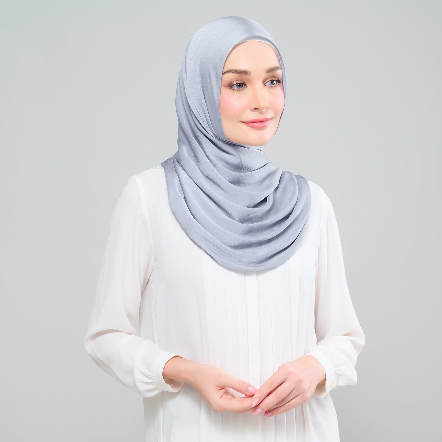 Scarlet Silk Shawl in Metal Blue