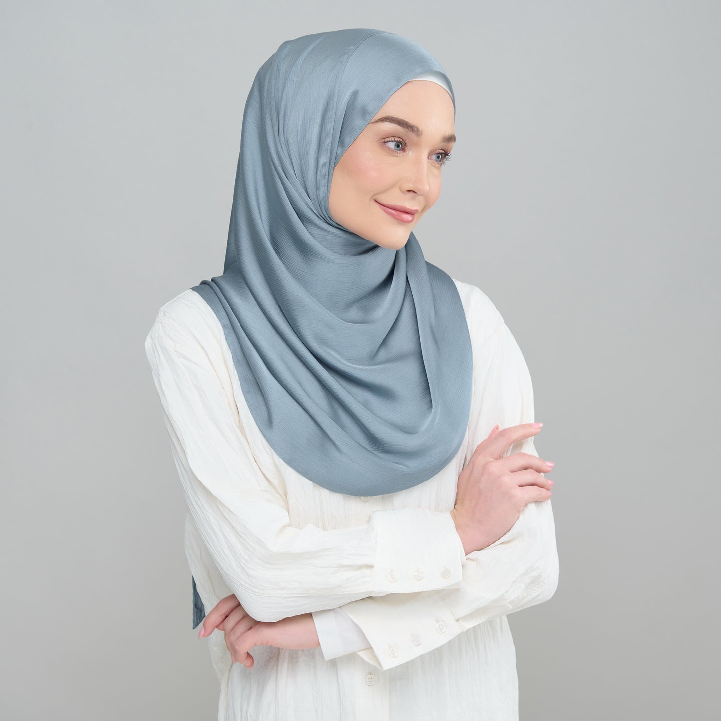 Medina Silk Shawl in Metal Blue