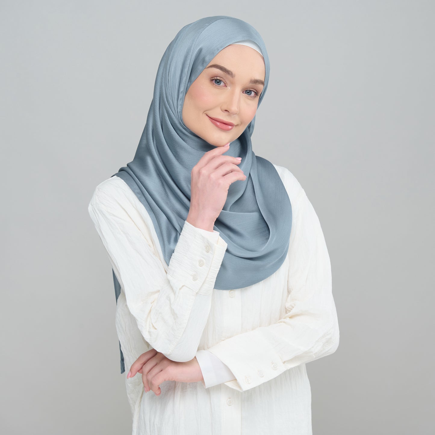 Medina Silk Shawl in Metal Blue