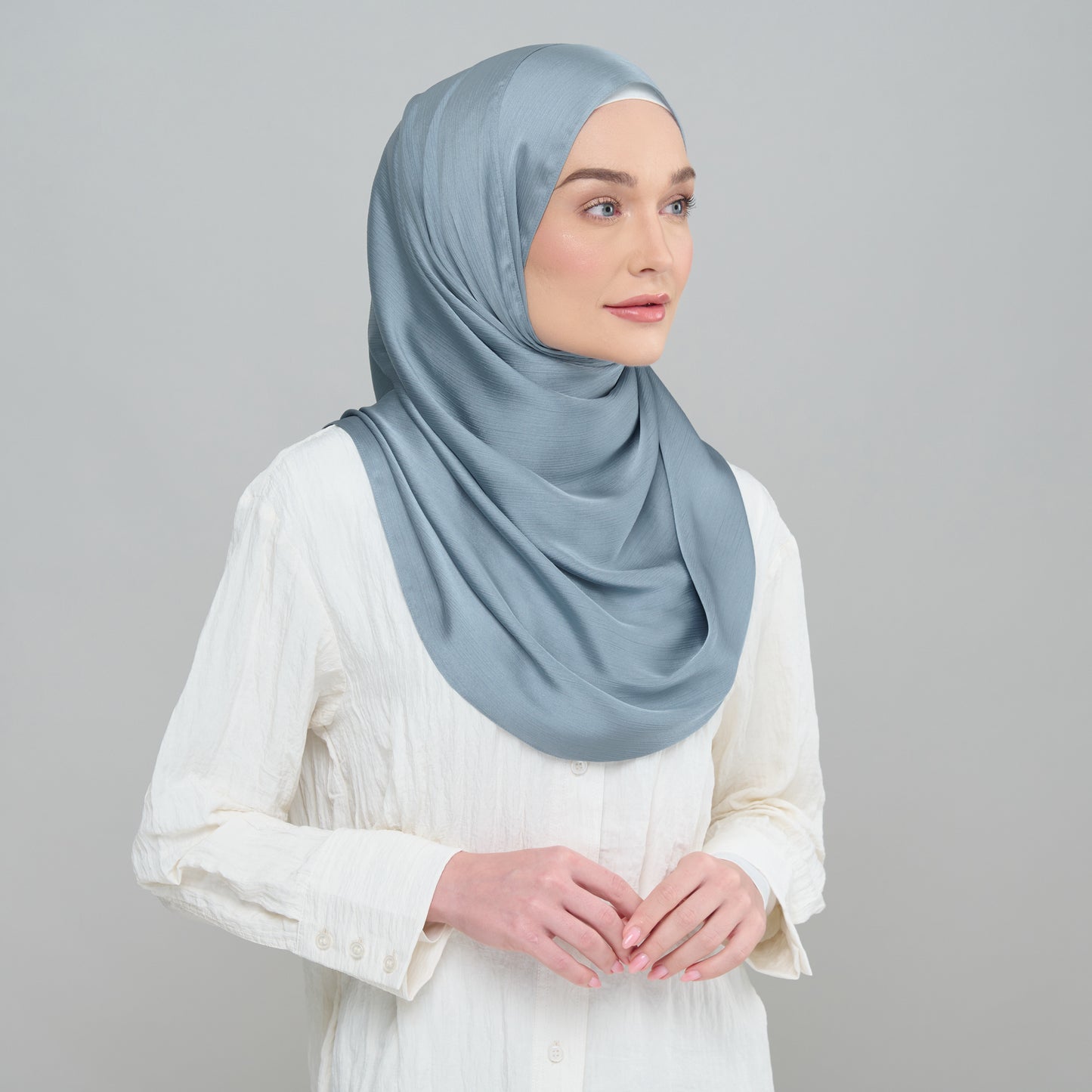Medina Silk Shawl in Metal Blue