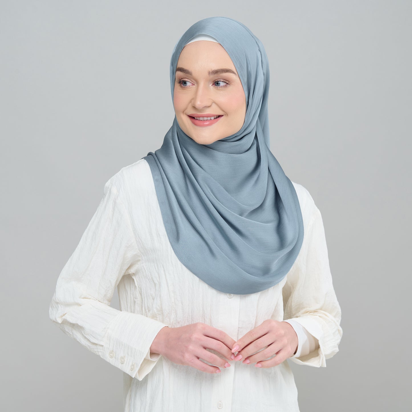 Medina Silk Shawl in Metal Blue