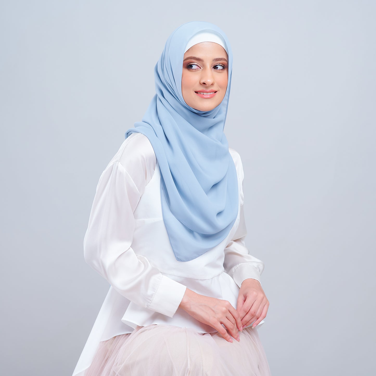 Jasmine Voile Shawl in Dusty Blue