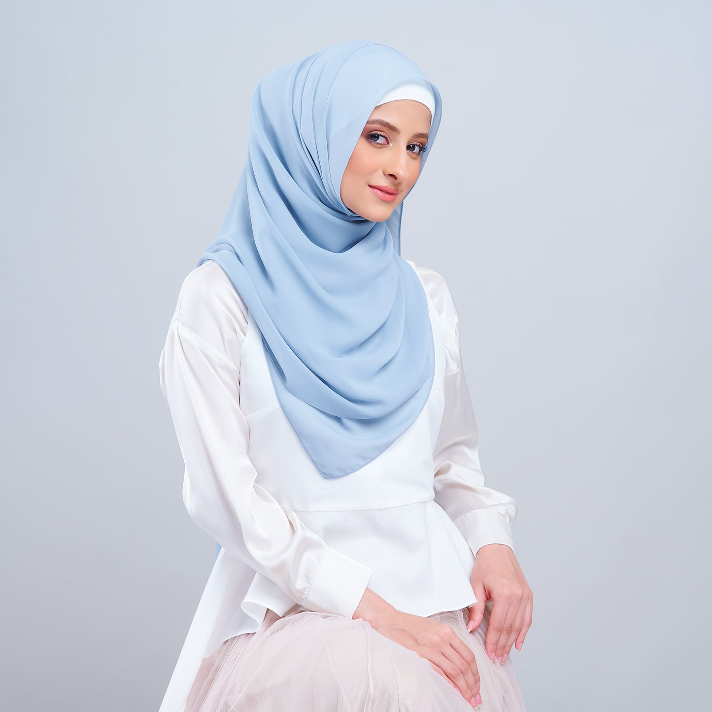 Jasmine Voile Shawl in Dusty Blue