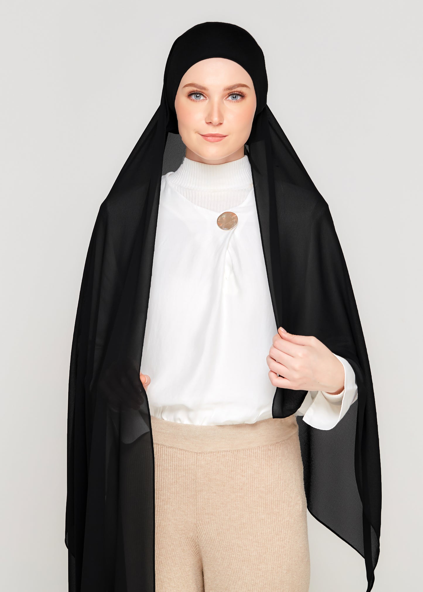Tie-Back Chiffon Gabana in Coal Black