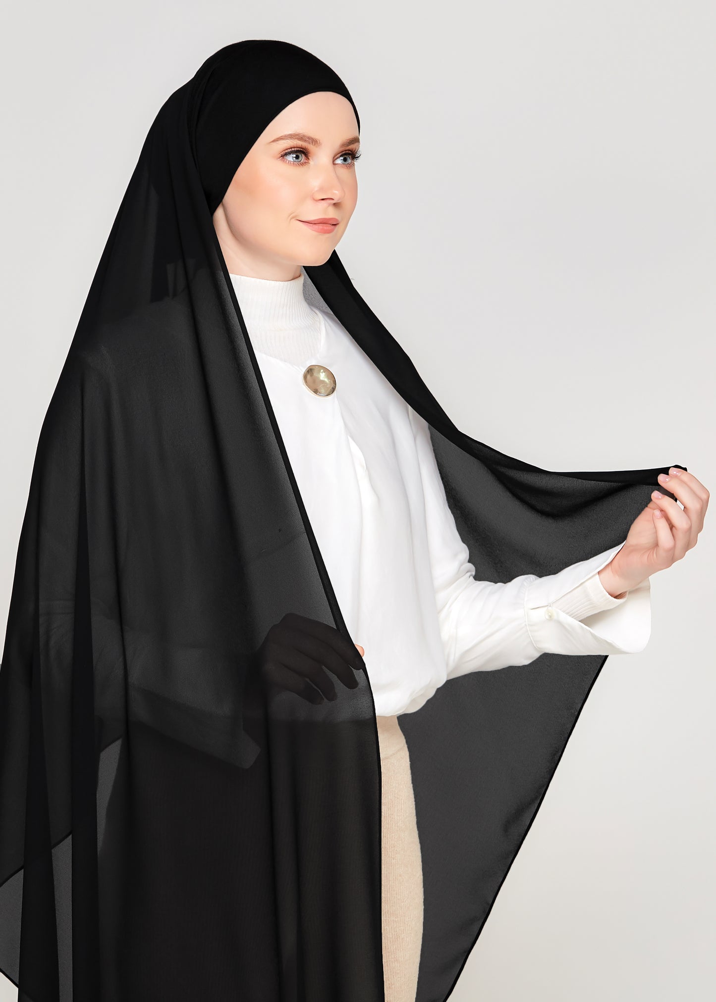 Tie-Back Chiffon Gabana in Coal Black