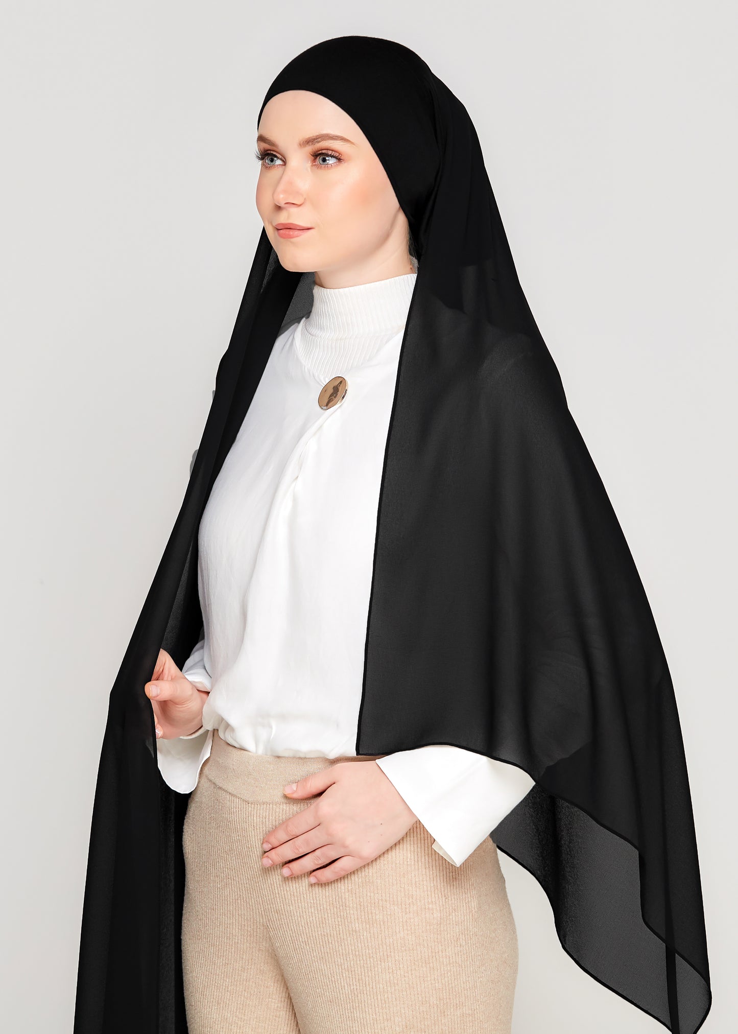 Tie-Back Chiffon Gabana in Coal Black