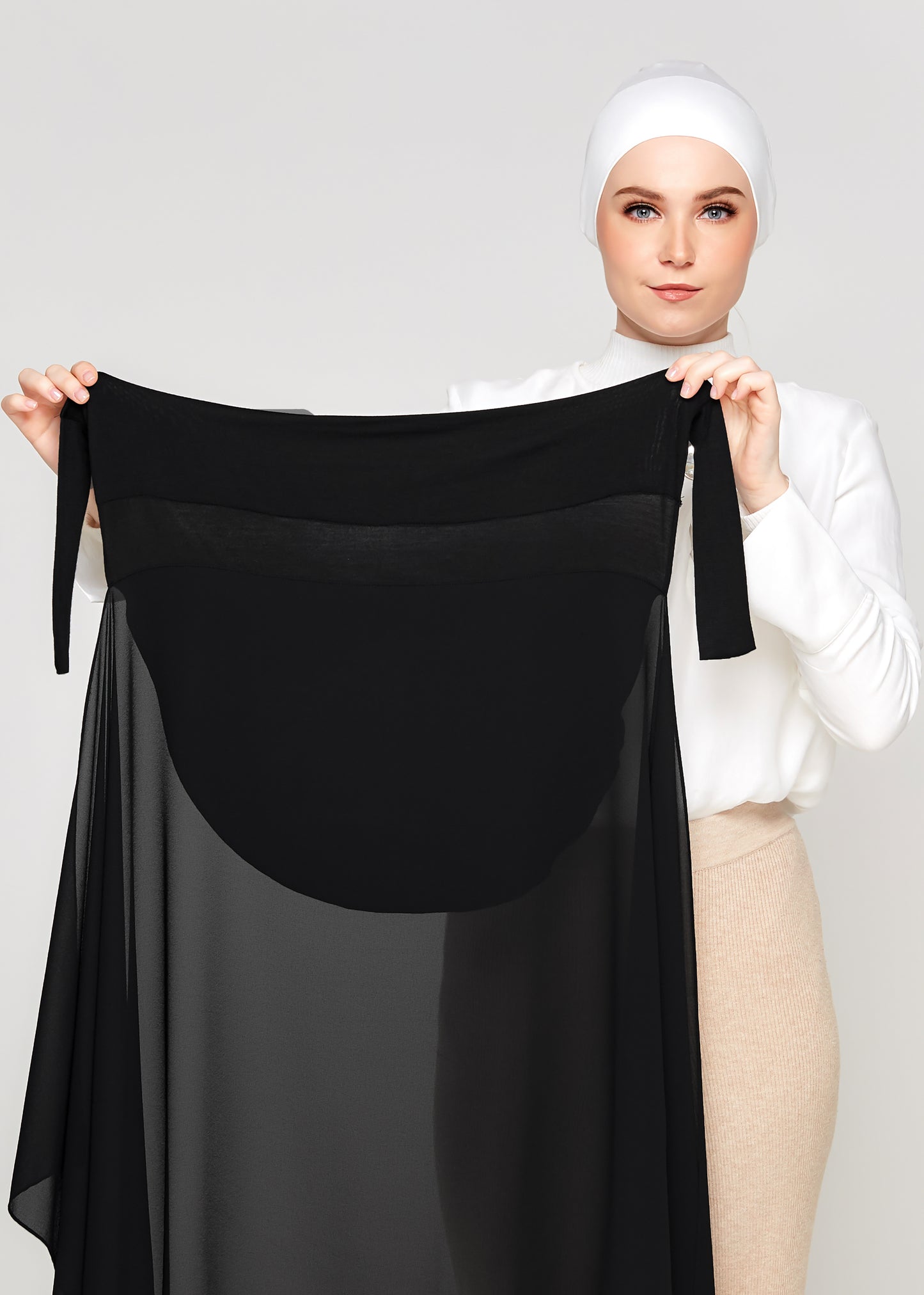 Tie-Back Chiffon Gabana in Coal Black